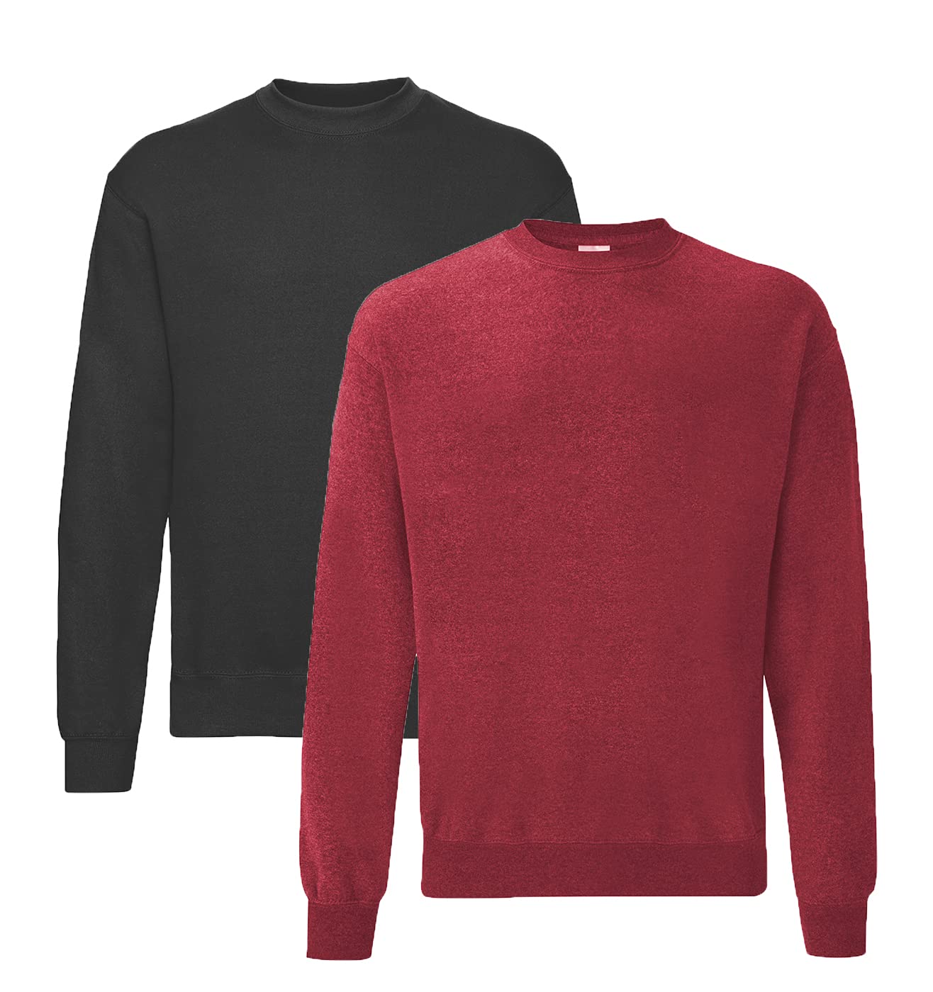 Fruit of the Loom Herren 62-202-0 Set-IN Sweatshirts 1er/2er - 1Schwarz/1Vin.Red + 1 HLKauf-Notizblock - Größe: L