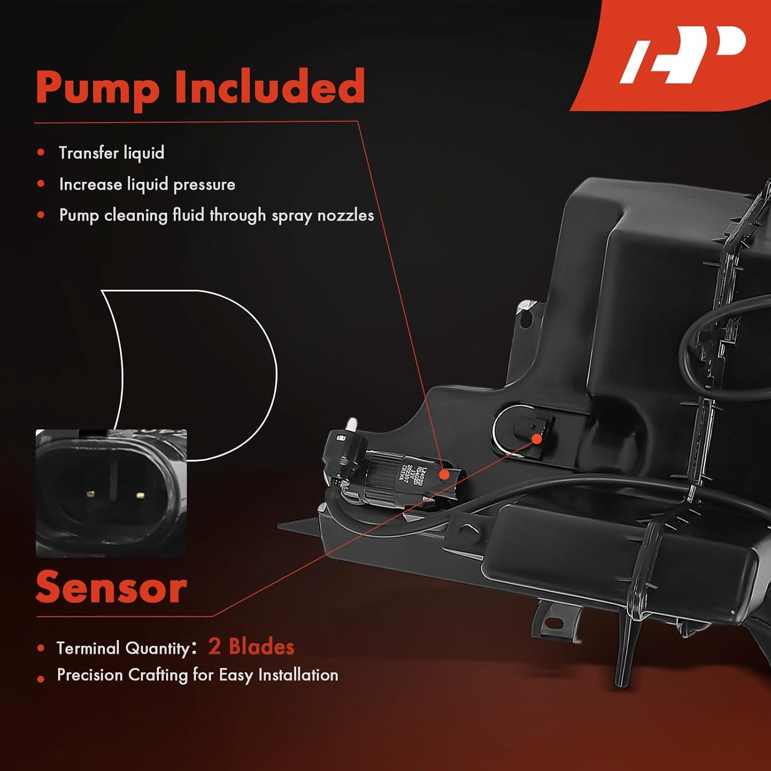 A-Premium Windshield Washer Reservoir Tank Assembly Compatible with Nissan Pathfinder 2013-2020 & Infiniti QX60 2014-2020, JX35 2013 - W/Washer Pump & Bracket & Filler Neck & Cap & Fluid Level Sensor