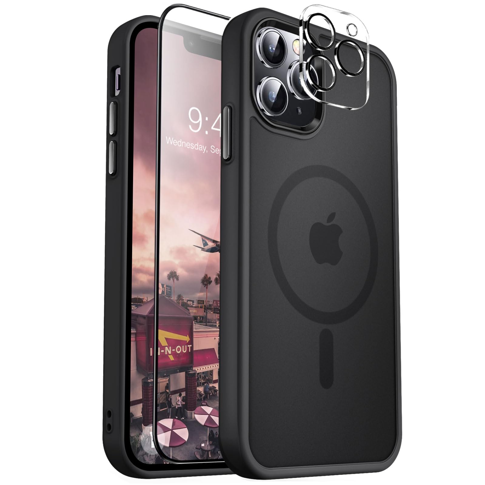 MOCCA Strong Magnetic for iPhone 12 Pro Max Case,[Compatible with Magsafe][Glass Screen Protector+Camera Lens Protector] Slim Thin Shockproof Cover Phone Case for iPhone 12 Pro Max 6.7",Titanium Black