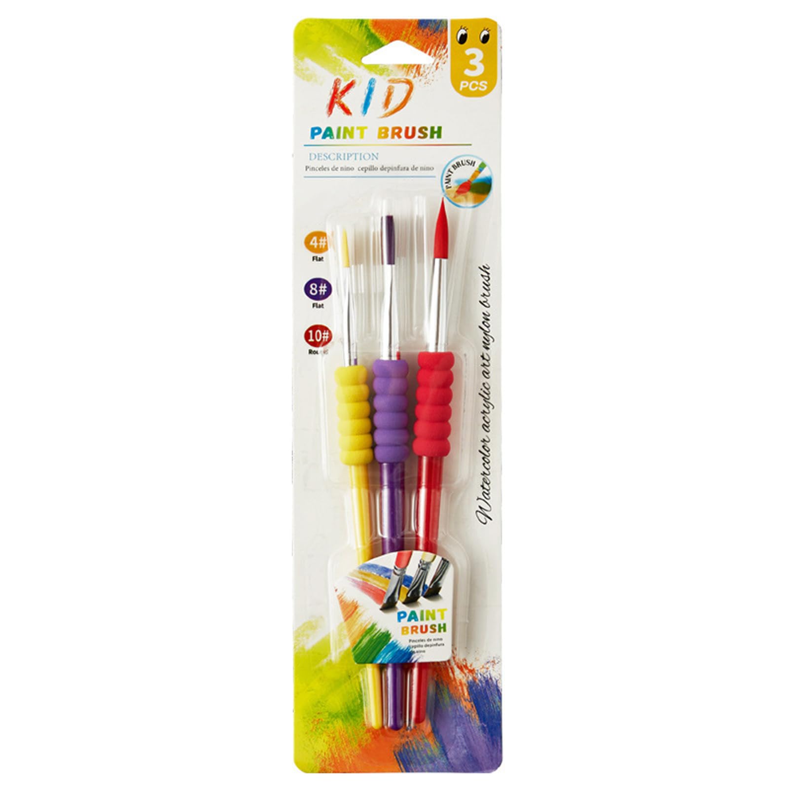 Professional Nylon Bristles Paint Brush with Foam Grip Asorted Size Handle Paintbrush for Kid Students Painting Multipurpose Art Supplies