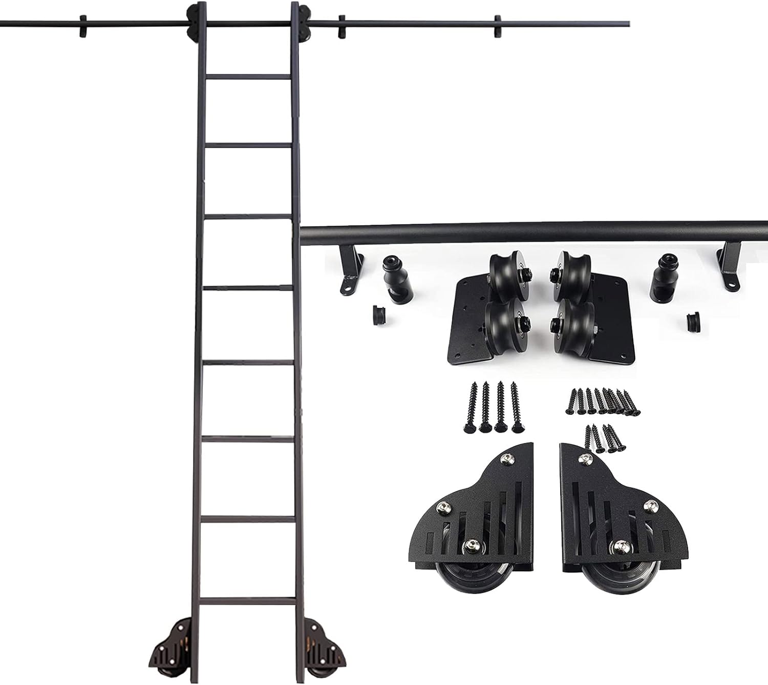 Rolling Library Ladder Hardware Sliding Ladder Rails Kit，3.3ft-20ft Round Tube Mobile Ladder Track with Floor Roller Wheels， for Home/Indoor/Loft (Size : 16ft/500cm Track kit)
