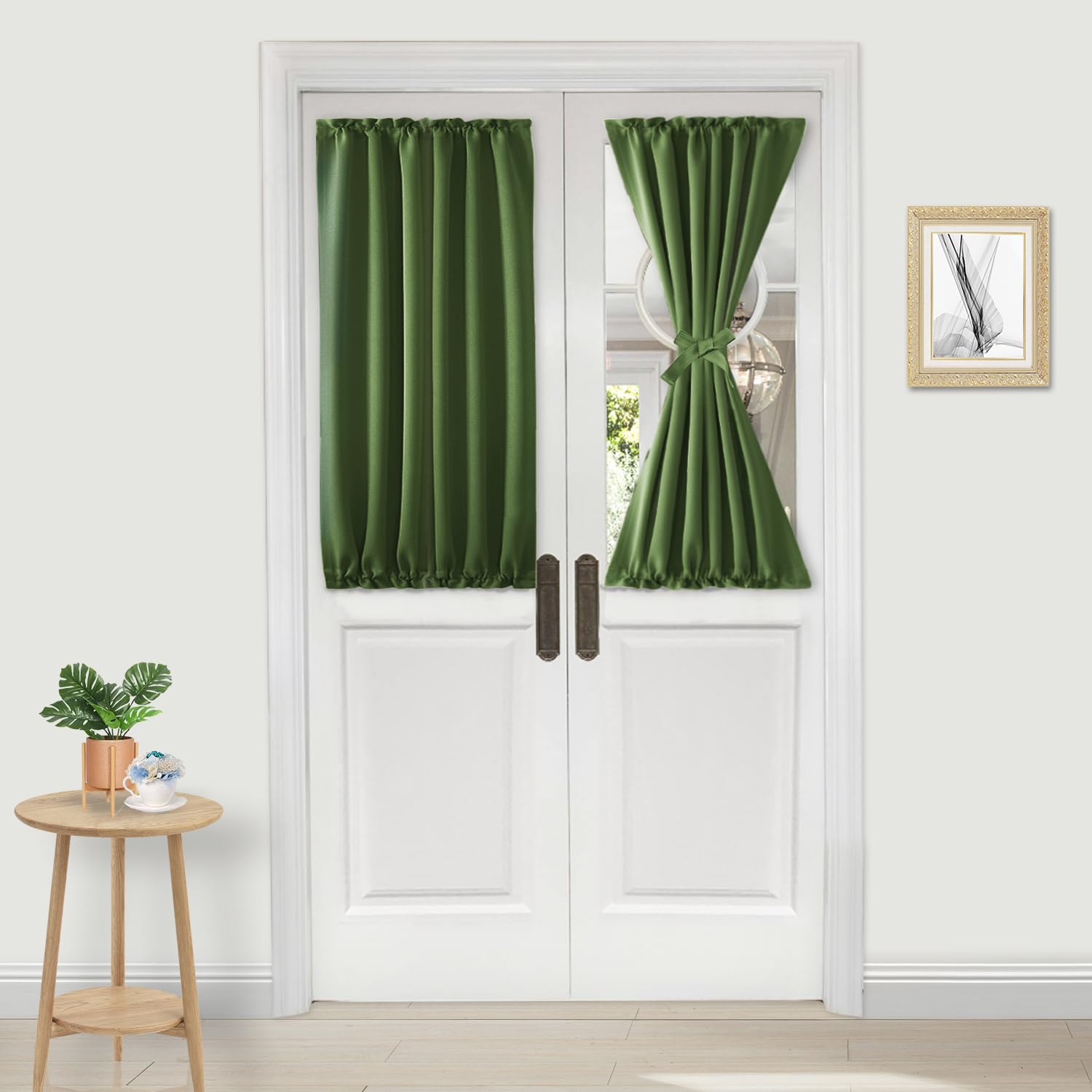 DWCN French Door Curtains – Rod Pocket Thermal Blackout Curtain for Doors with Glass Window, Kitchen and Patio Doors for Privacy, 25 X 40 Inches Long, 1 Curtain Panel with Tieback,Olive Green — image 1