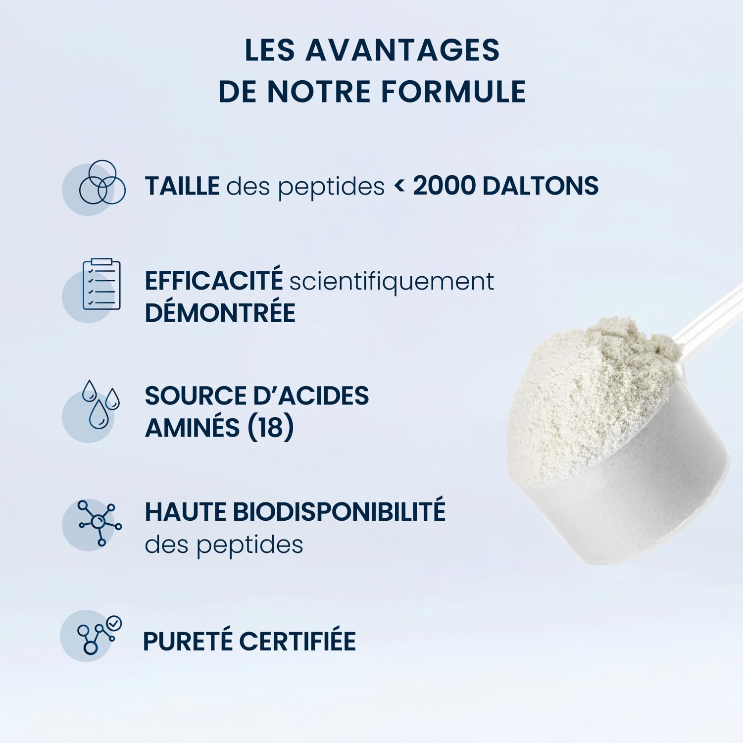 Collagène Marin hydrolysé - Peau souple & hydratée - Type 1 peptides bioactifs 2000 DA - Haute Biodisponibilité - Collagène en Poudre Qualité Peptan®- Issu de pêche durable - 500G (48 jours) - Dynveo