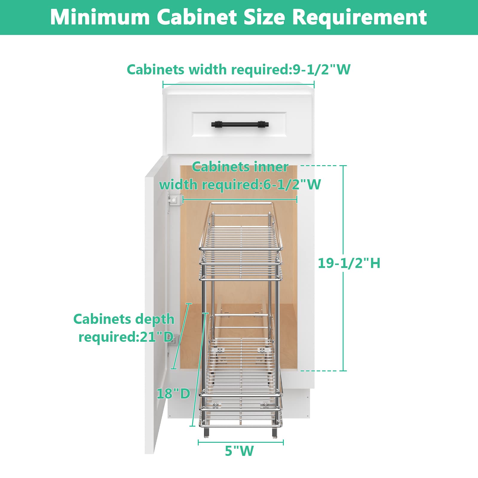 ROOMTEC Pull Out Cabinet Organizer for Narrow Cabinet (5" W X 18" D),Kitchen Cabinet Organizer and Storage 2-Tier Cabinet Pull Out Shelves Under Cabinet Storage for Kitchen,Chrome Silver
