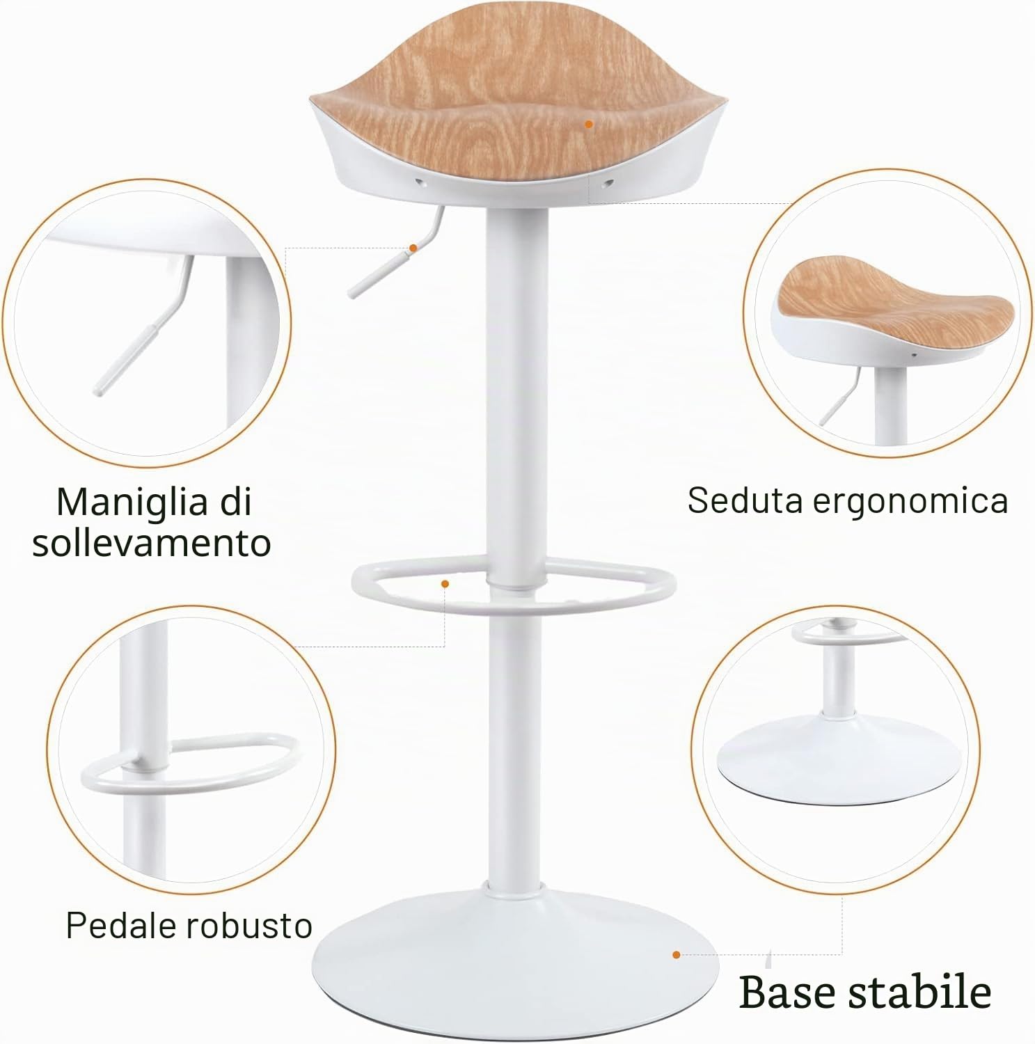 YOUNIKE Sgabello da Bar, Sgabelli Alti da Cucina Sedia da Bar, con Schienale e Girevole a 360°Altezza Regolabile Montaggio Facile, per Cucina Casa e Bar, Bianco