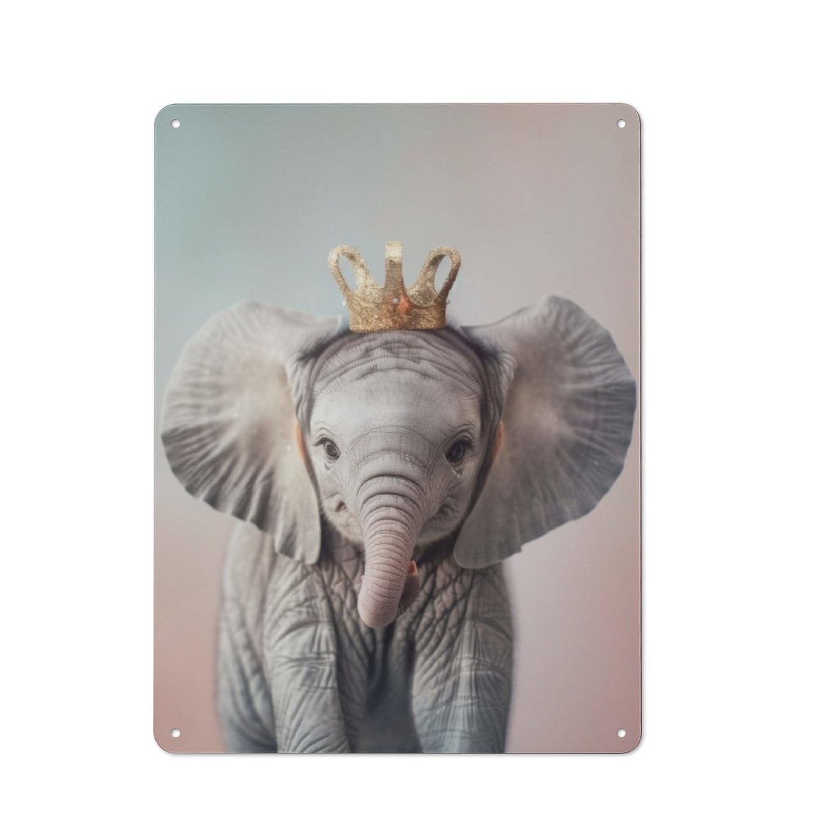 Junmoney Elephant Pastel Crown Vintage Tin Sign 40X30cm Featuring For Café Or Home Bar, A Metal Wall Feature For Cafés And Home Bars