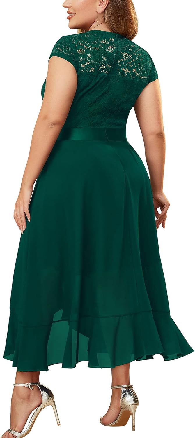 Miusol Women's Plus Size Ruffle Floral Lace Contrast Chiffon Formal Bridesmaid Party Cocktail Maxi Dress - Image 4