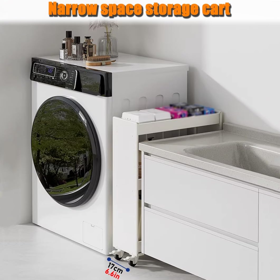 Carrello portaoggetti sottile in metallo, carrello da cucina con rotelle, armadio stretto a 3 livelli, organizer mobile da bagno per piccoli spazi