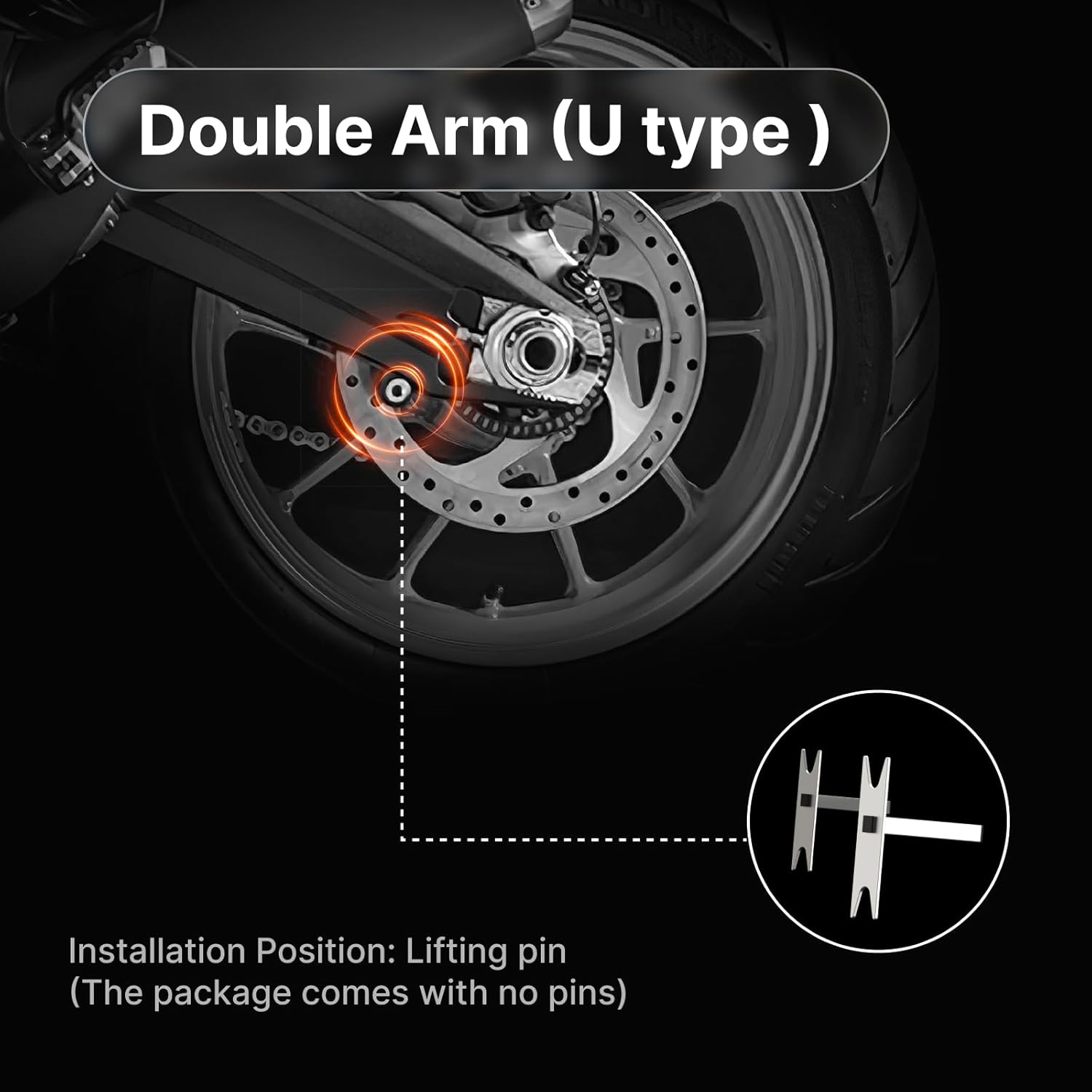 Sport Motorcycle Rear Stand,Paddock Stand, 360° Movable Lift Stand, Heavy Duty with Wheels, 880 lb Capacity (Orange, Double Arm)