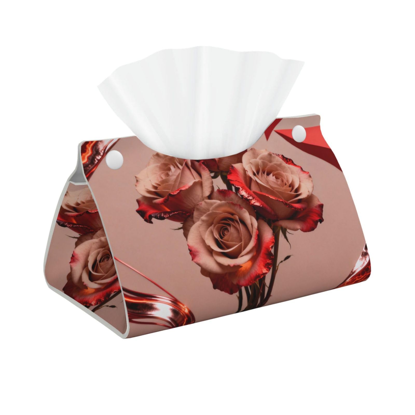 Tea Rose Block Long Leather Tissue Box Cover-Waterproof PU Leather Tissue Holder for Bathroom, Decorative Rectangular Tissue Case