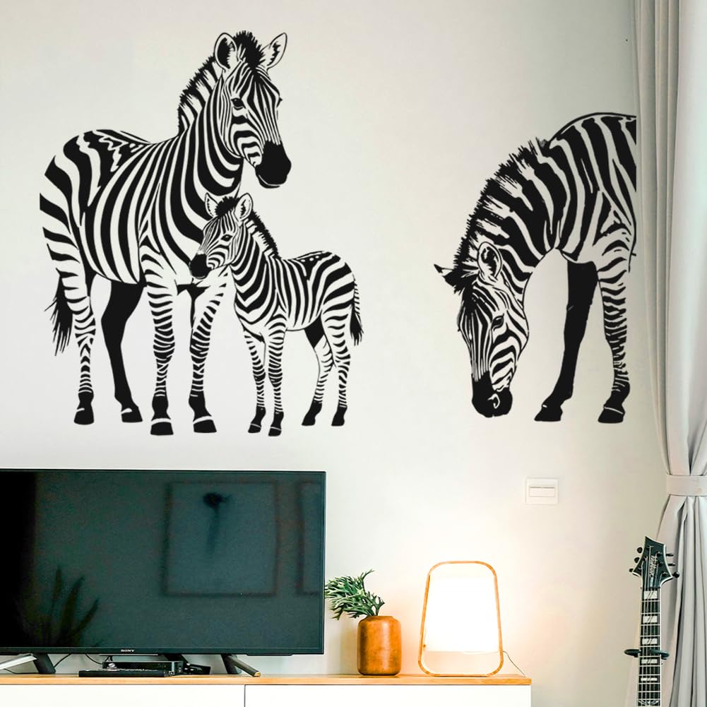 Stickers muraux de zèbre pour chambre d'enfant | Grand décor vinyle amovible 3 feuilles
