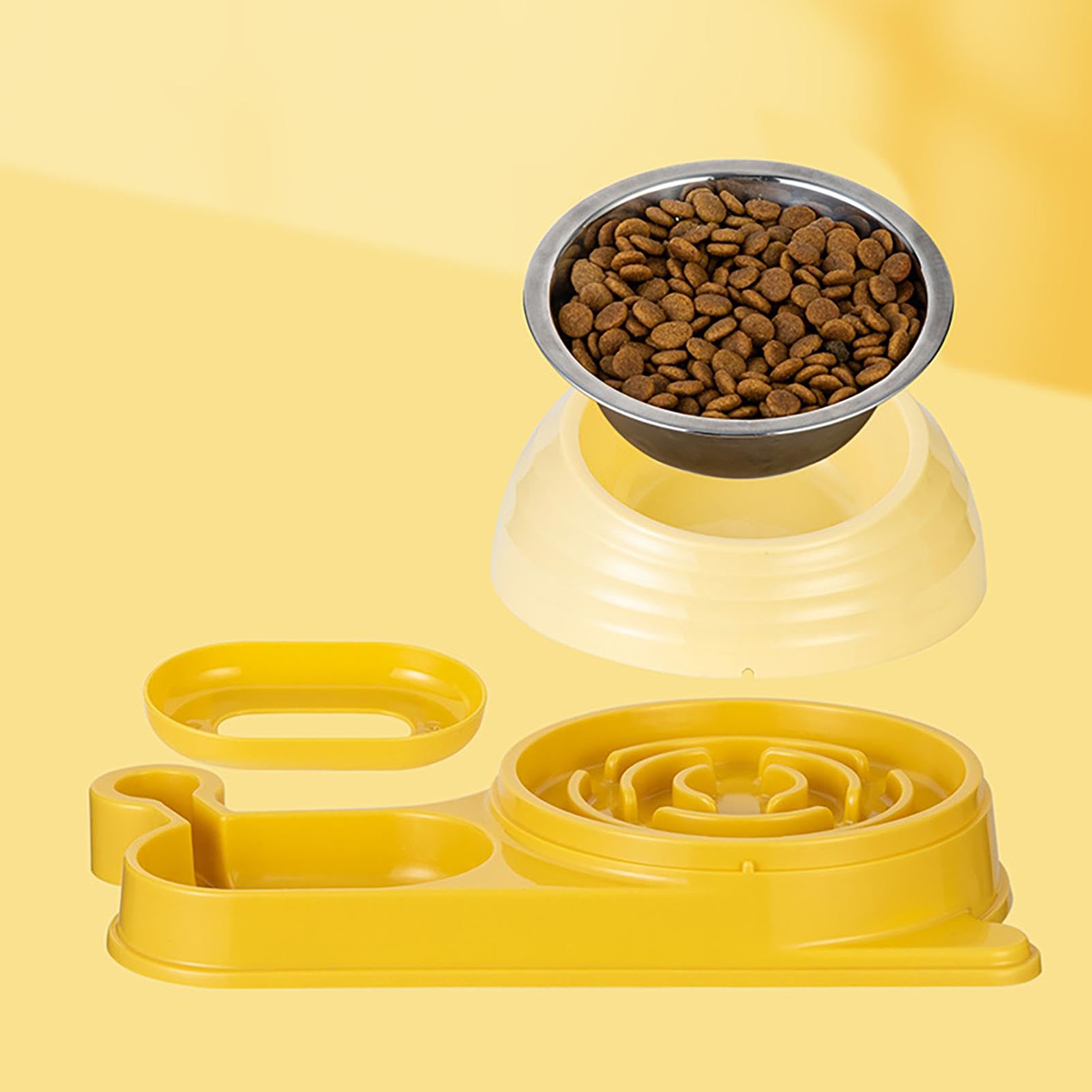 Mangiatoia per animali domestici, Ciotola for gatti con distributore d'acqua - for bottiglia | Set di ciotole for acqua e cibo for animali domestici inclinate stabili(Yellow)