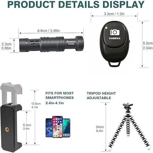 Miniatura 3 de Mcoplus LED-01 Trípode flexible portátil ajustable para teléfono celular con control remotoclip para smartphoneadaptador Gopro para Smartphone GoPro