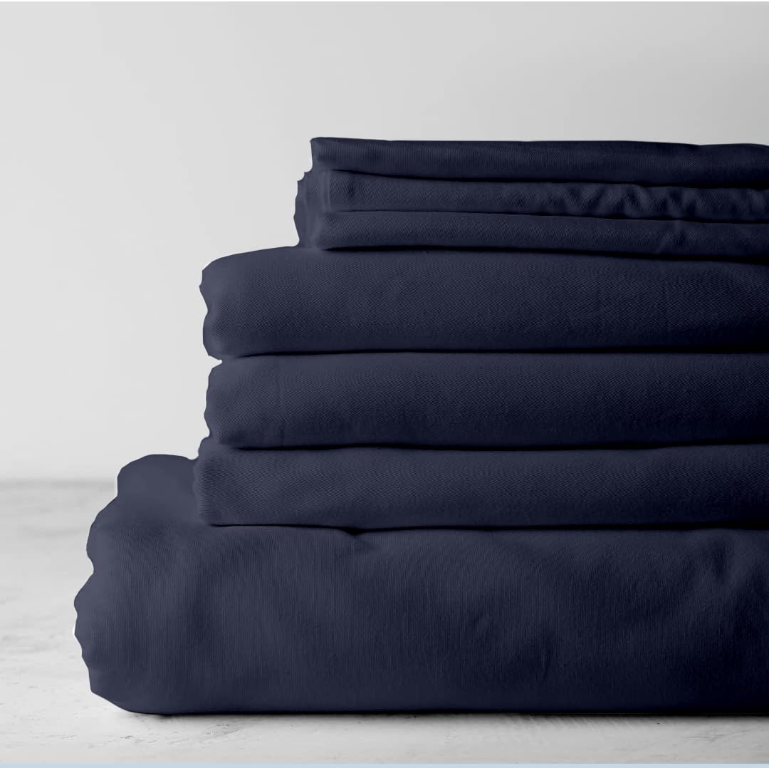 Kotton Culture Juego de sábanas de 4 Piezas de algodón Egipcio de 800 Hilos con Bolsillo Extra Profundo de 48 cm Lujosa sábana de algodón Grueso Ropa de Cama para Todas Las Estaciones - Azul Marino