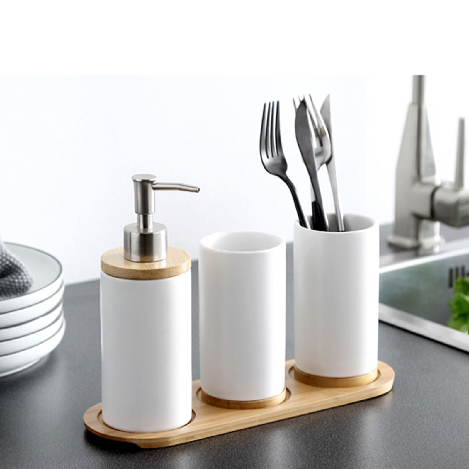 Set Accessori Bagno Ceramica,Set Bagno Accesori Completo,Ceramica Set di Accessori per Il Bagno,Home Set in Ceramica Accessori da Bagno,Kit Accessori da appoggio,per la casa e Il Bagno