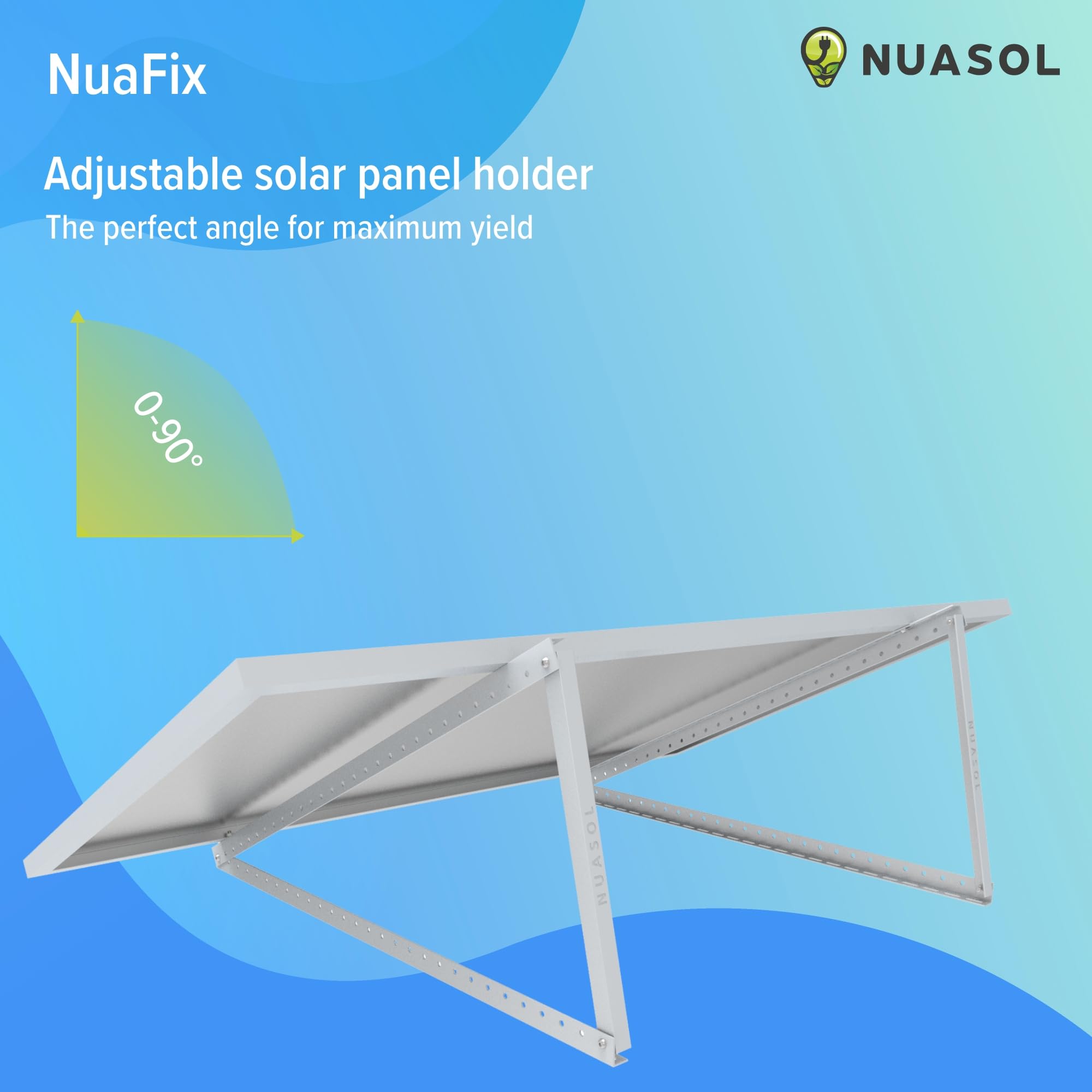 Uchwyt do panelu słonecznego, wspornik do 118 cm, płaski dach PV, moduł solarny | regulowany 0-90° | zestaw | aluminium | materiał montażowy, srebrny