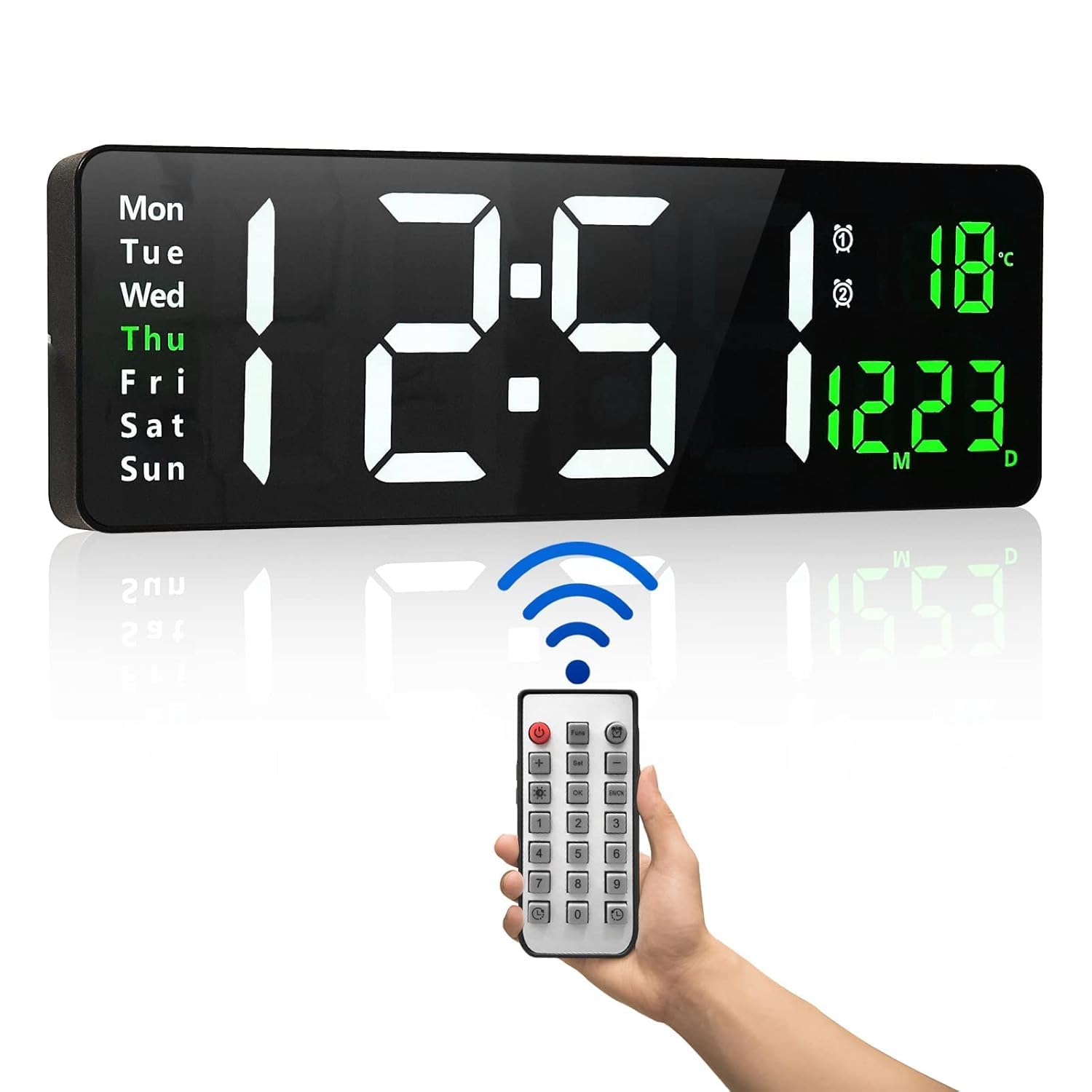 Digital Wall Clock with Remote Control, Large LED Display for Living Room, Auto Dimming, Countdown Timer, Temperature & Calendar, 12/24 Hour Format, ABS Design (Black, 16.2 iNCH)-image-19