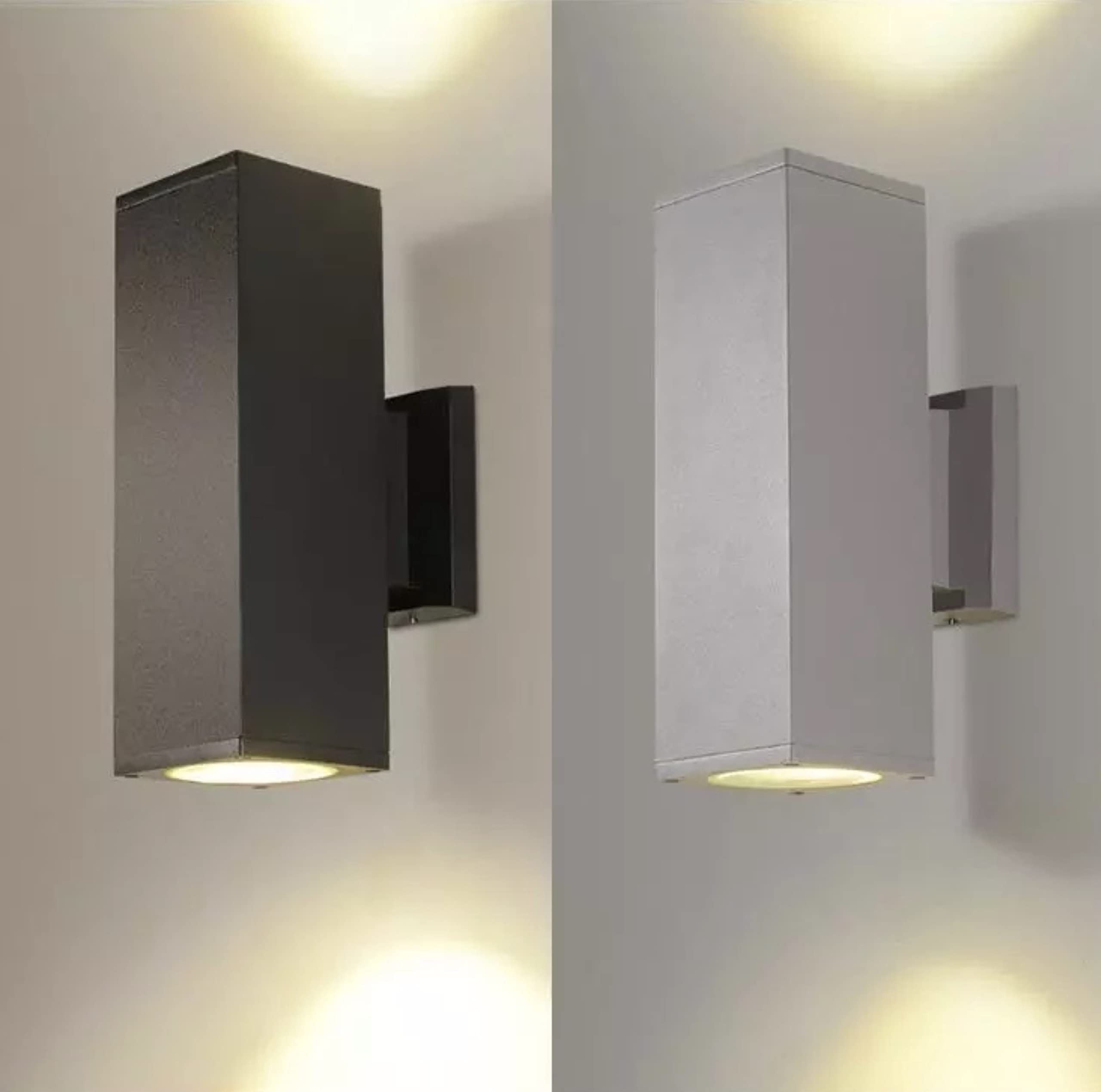 NEXT LIFE Modern Outdoor Updown Porch wall Light with changeable lamps Aluminum body and Tempered Glass Cover Waterproof Wall Sconce (Black, Square)