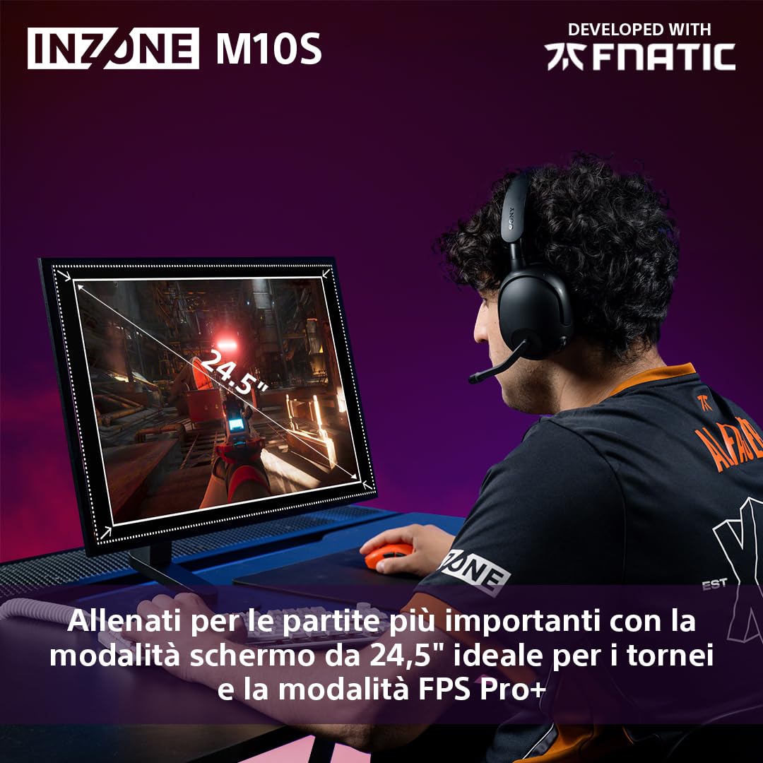 Sony INZONE Gaming Monitor M10S OLED QHD da 27-1440p, 480 Hz, G-Sync, Adaptive Sync, modello sviluppato con Fnatic, 1300 nit, DisplayPort 2.1-2 x HDMI 2.1- PC, PS5 [Classe di efficienza energetica F]