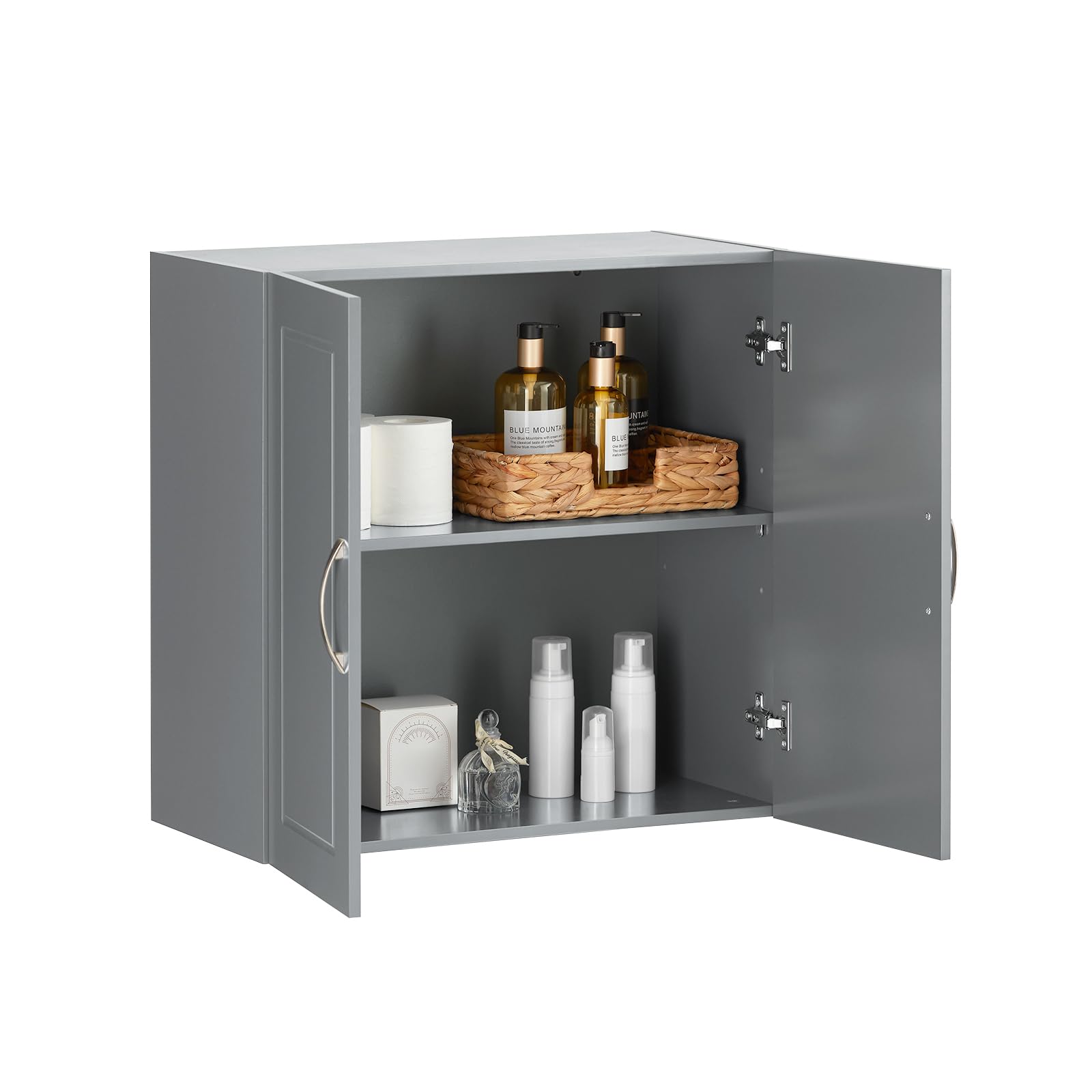 SoBuy Kitchen Wall Cabinet,Wall Mounted Storage Cupboard with Adjustable Shelf & Door, Small Wooden Bathroom Storage Unit Grey 60x30x60cm FRG231-DG