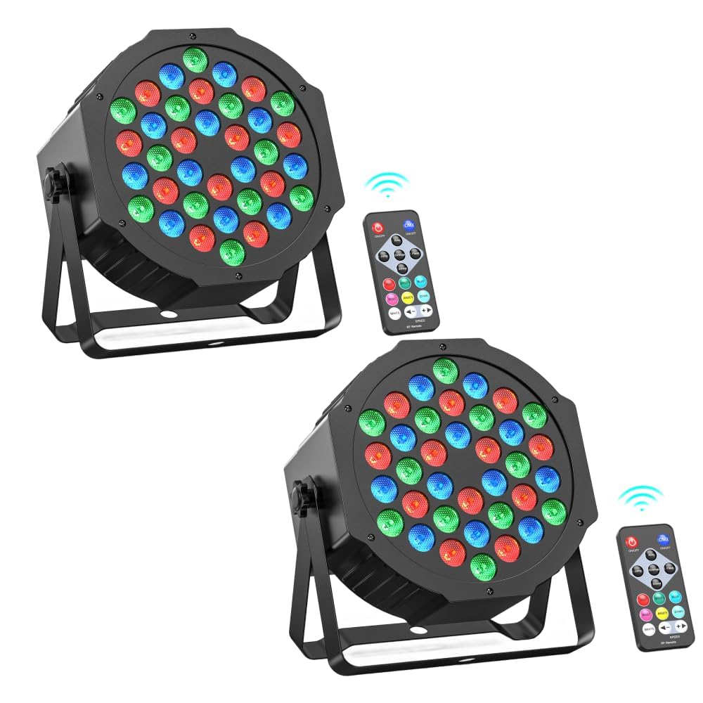 2PCS 36 Luci Par LED RGB, Luci da Palcoscenico e Discoteca DMX con Telecomando, Faretti ad Effetto con Controllo Attivato dal Suono, per Bar, Matrimoni, Feste, Compleanno, Halloween, Natale