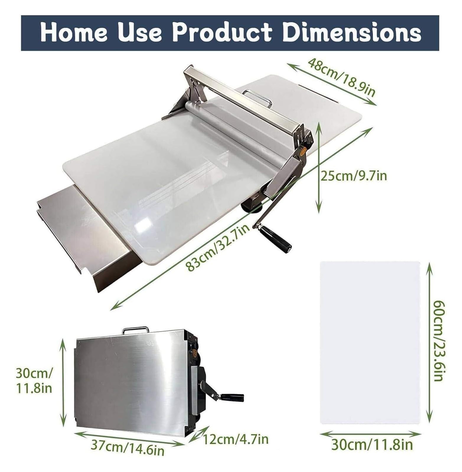 Rodillo de masa manual de 12", máquina laminadora de masa plegable | Espesor ajustable de 0 a 25 mm, 2 tablas laminadoras, material de acero inoxidable 304 for pizza y croissan