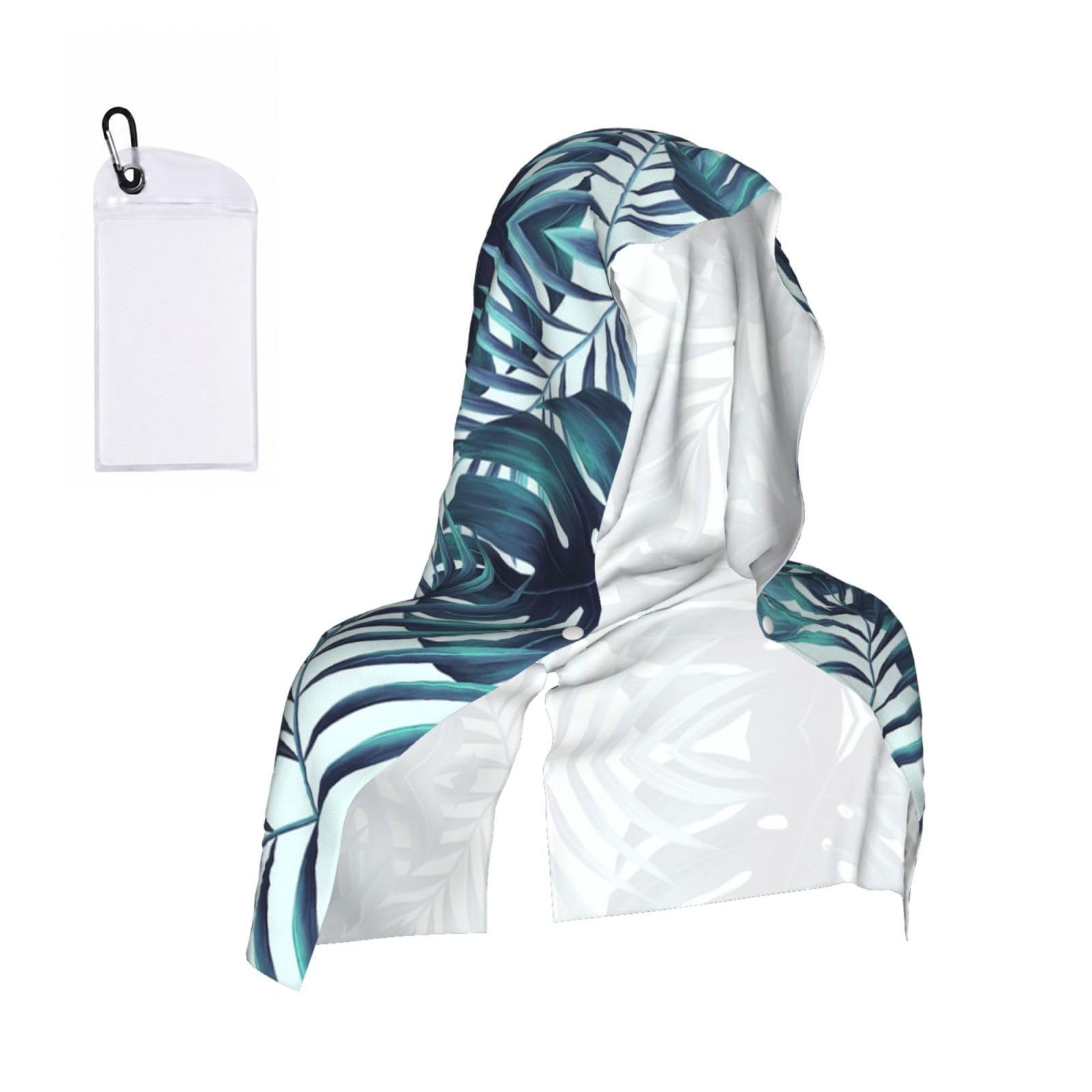 SATUSA Tropical Palm Leaves Print Cooling Hoodie Towel, Cooling Towels For Neck And Face, Quick Drying Absorbent Cooling Head Towel Beach Camping Gym Construction(2pcs)