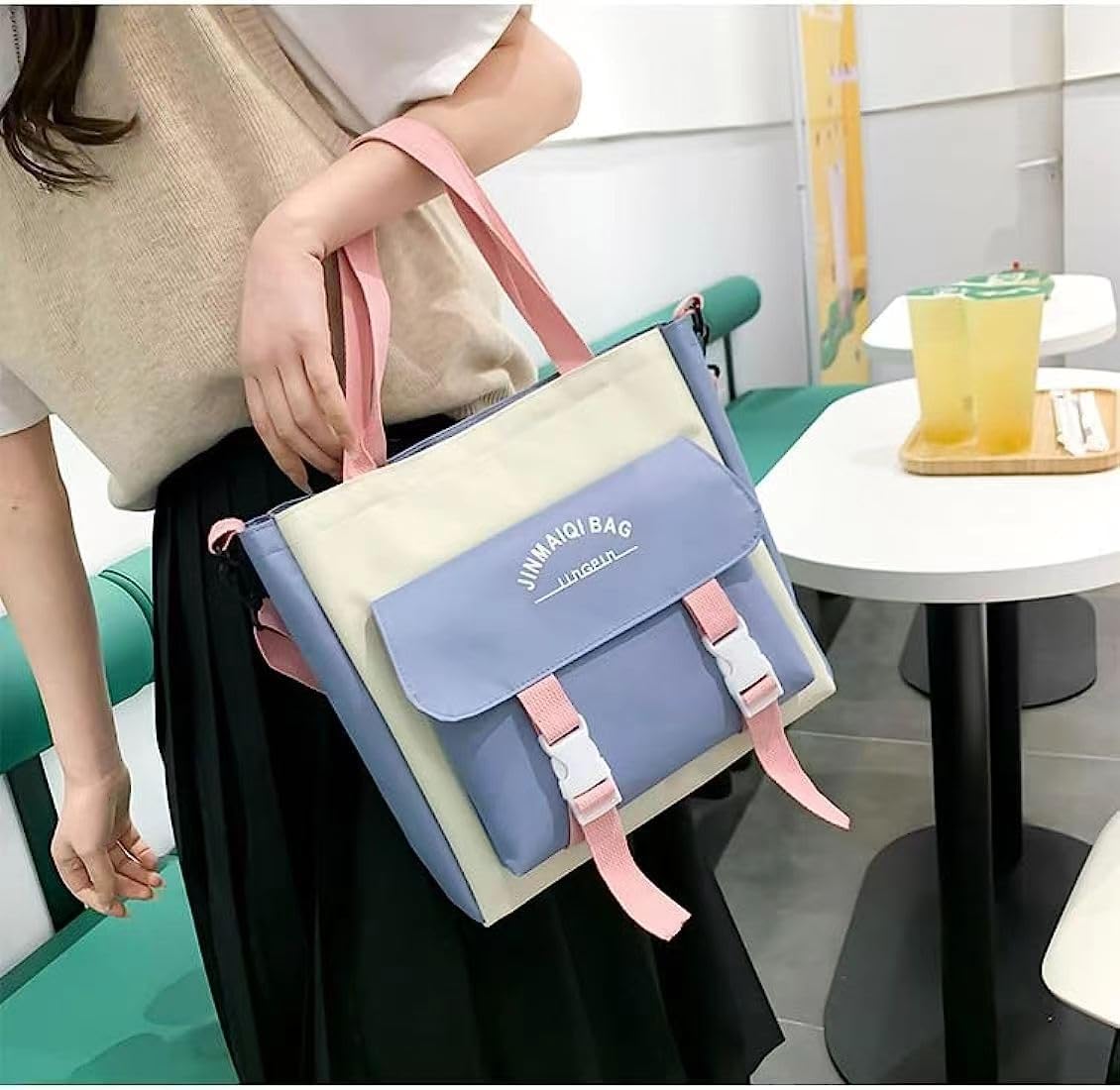 5 pcs Cute Aesthetic Backpack Set with Pins and Pendant Kawaii Japanese Backpacks College Laptop Bookbag Preppy Daypack (Black,One Size)