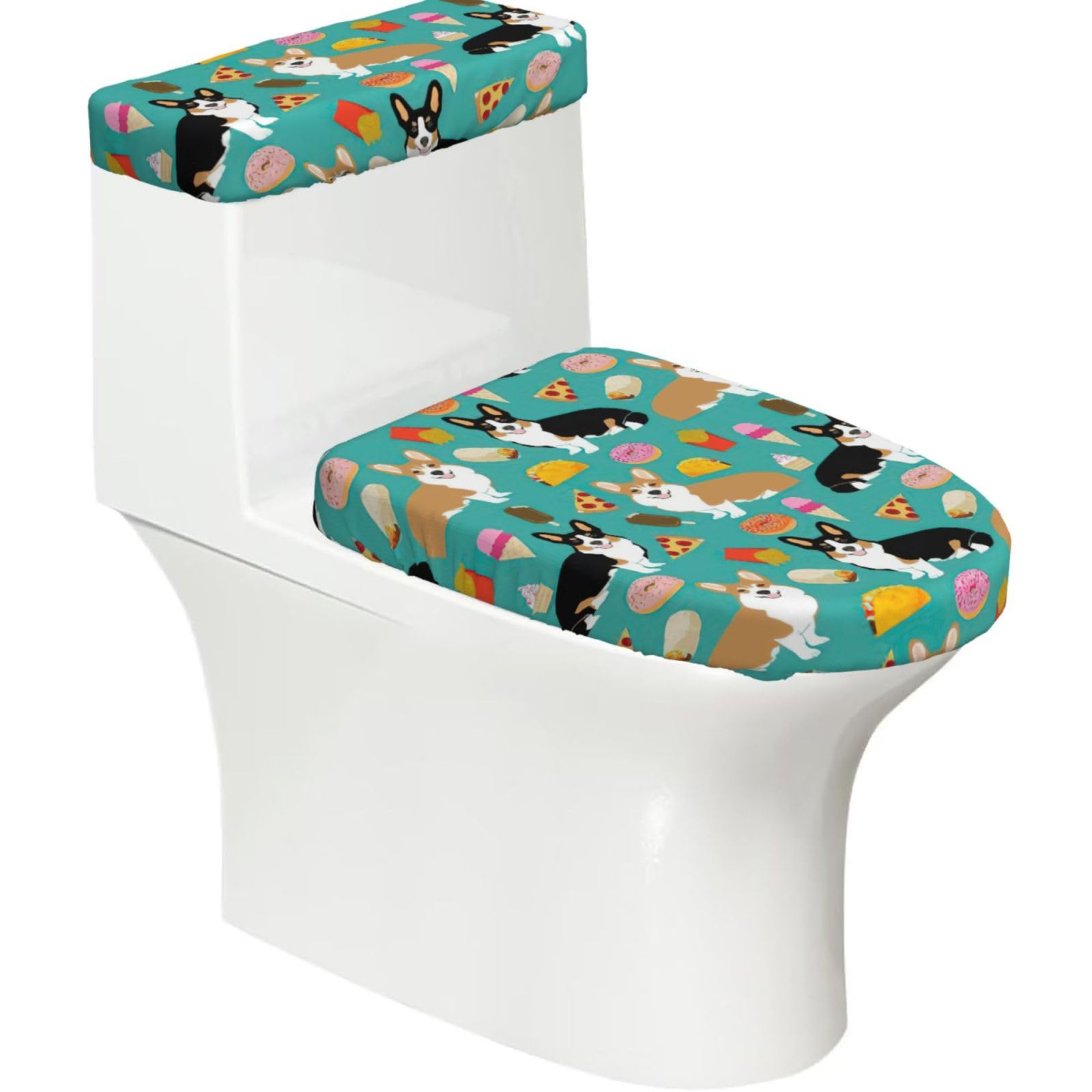Cute Corgi Print Toilet Seat Lid And Tank Covers Universal Fit Smooth Seat Cushion Easy To Clean For Home Hotel