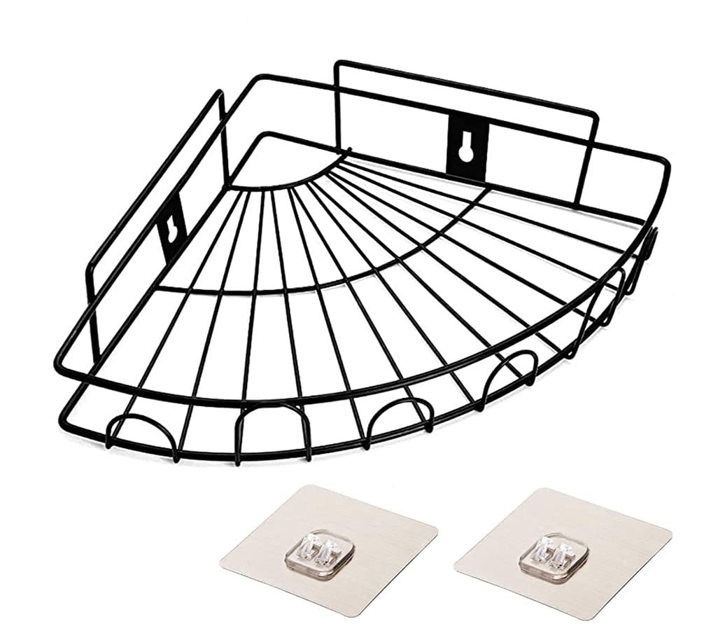 ROXA Wall Mounted Self-Adhesive Bathroom Corner Shelf/Kitchen Rack & Holder - Bathroom Accessories (Material-GI Metal, Powder Coated Finish, Black, Pack of 1) (Round Shape Pack of 1)