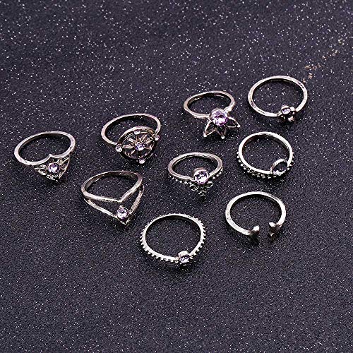 KIT ANÉIS FALANGE JOIAS PRATEADO CAUDA SEREIA BUSSOLA YOGA COM 9 ANEIS T1501