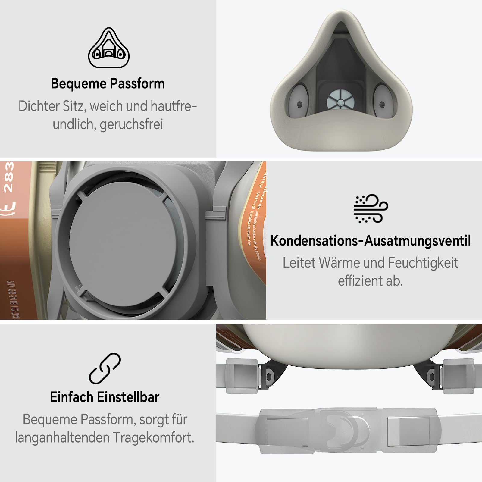 SURFOU Maschera Antipolvere con Filtro A1P2, Semimaschera Riutilizzabile con 2 Cartucce Filtro + 10 Prefiltri, per Verniciatura, Levigatura, Resina Epossidica e Spruzzatura