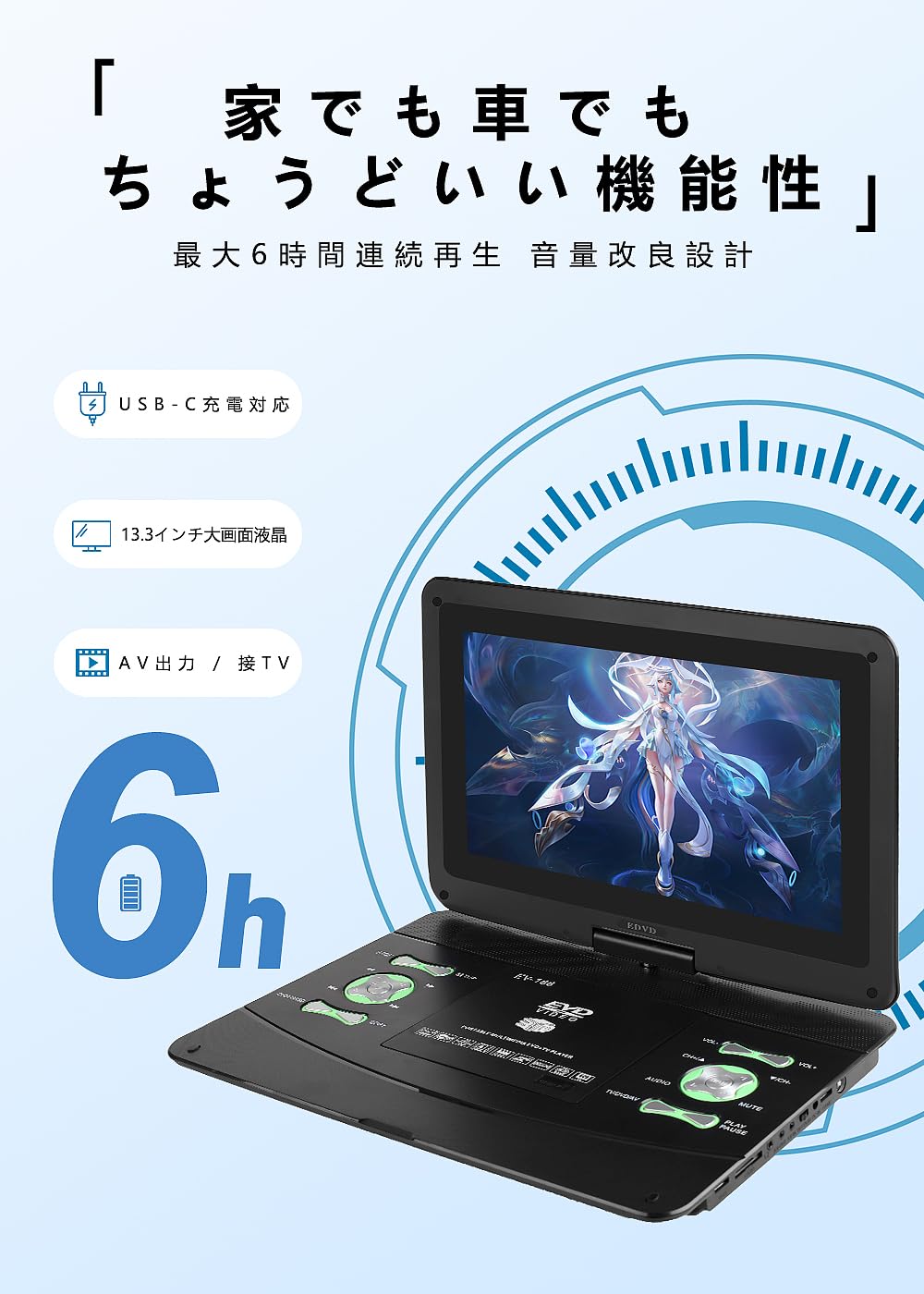 Amazon.co.jp: Xelyra ポータブルDVDプレーヤー 13.3インチ 大画面