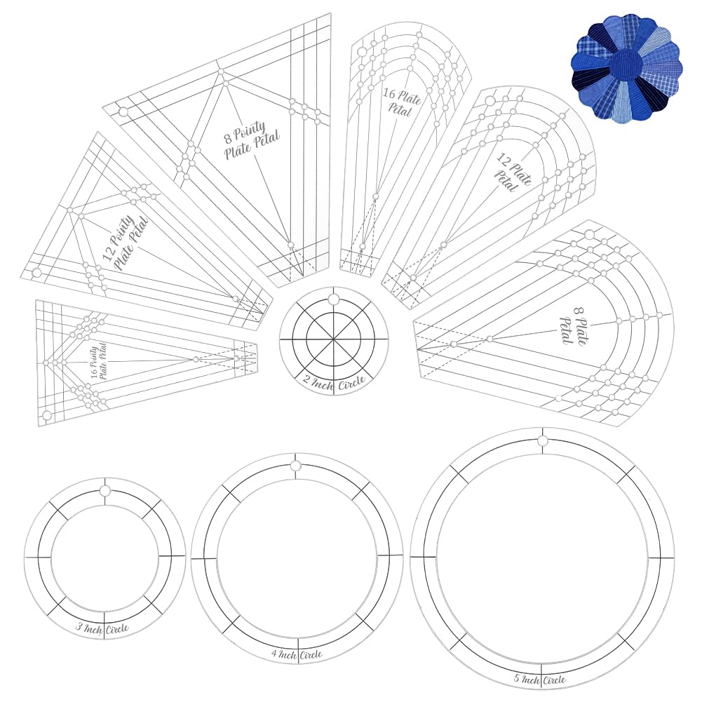 NBEADS 10 Pcs Dresden Quilt Templates, Acrylic Quilting Template Ruler with 2Pcs Iron Binder Rings Template Quilt Supplies for Cutting Patterns, Sewing, Blanket Making