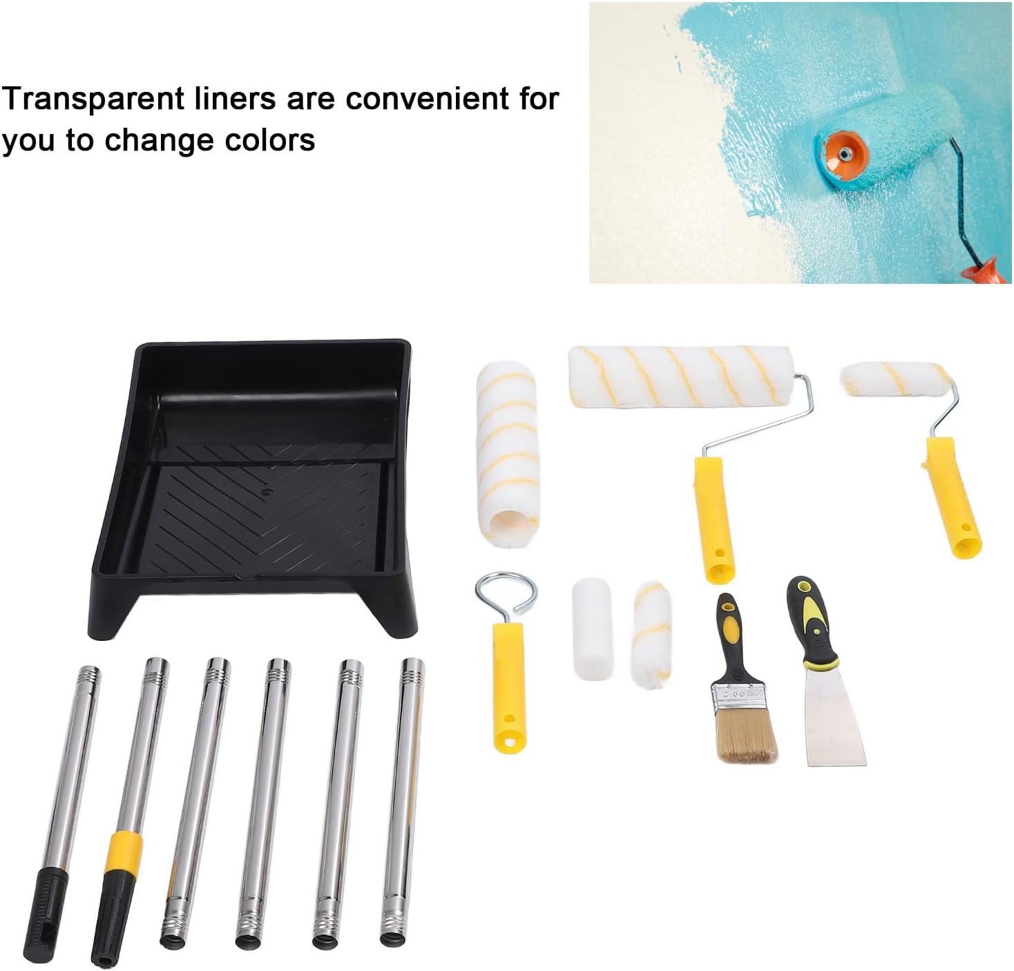 lyrlody Paint Roller Kit, Quality Components for Durability, Beveled Brush for Accuracy, Painting Solution, Extendable Long Handle Paint Roller