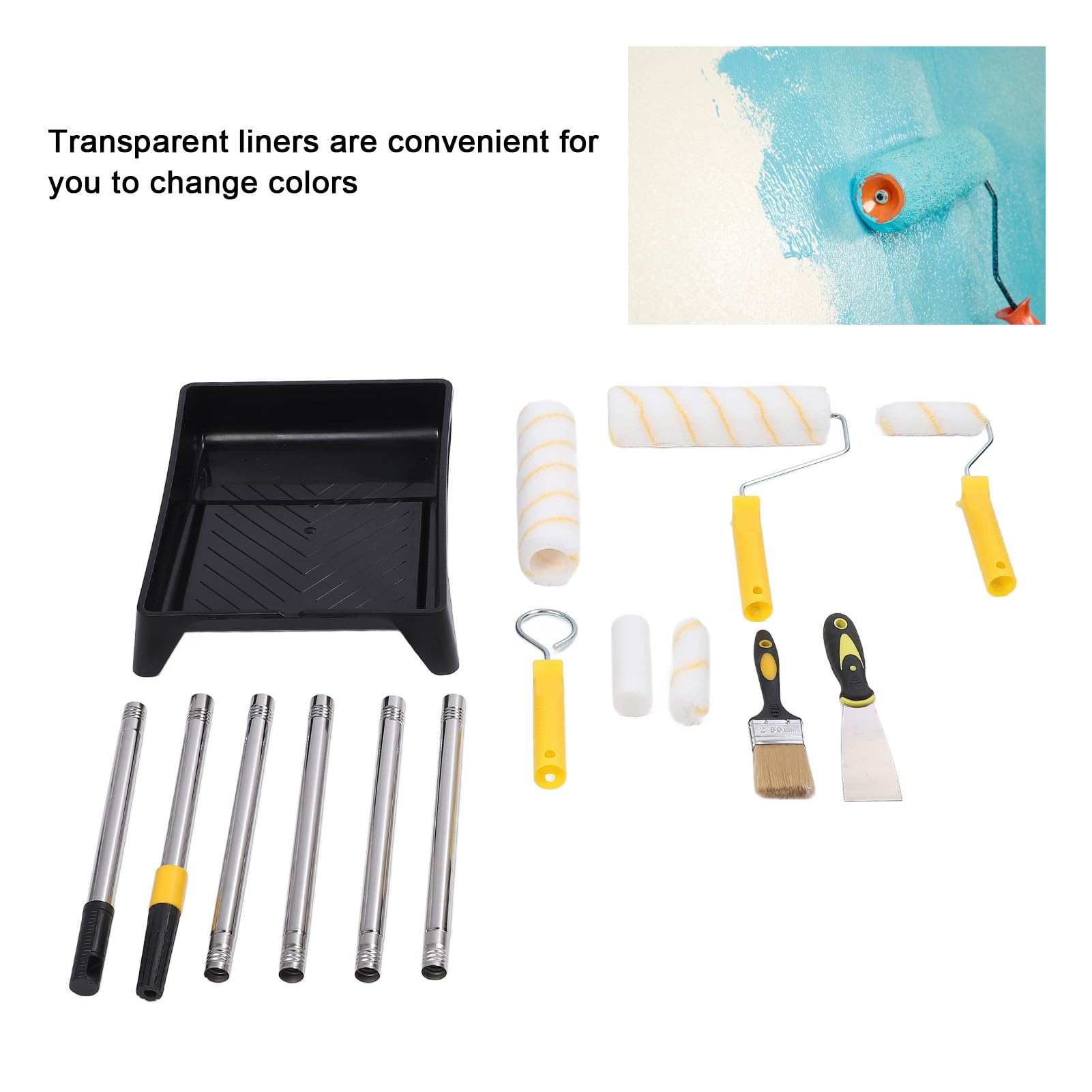 Professal - Set di rulli per pittura con rulli di ricambio, aste in acciaio inox, vassoio in metallo, strumenti per pareti, soffitti e applicazioni in pelliccia