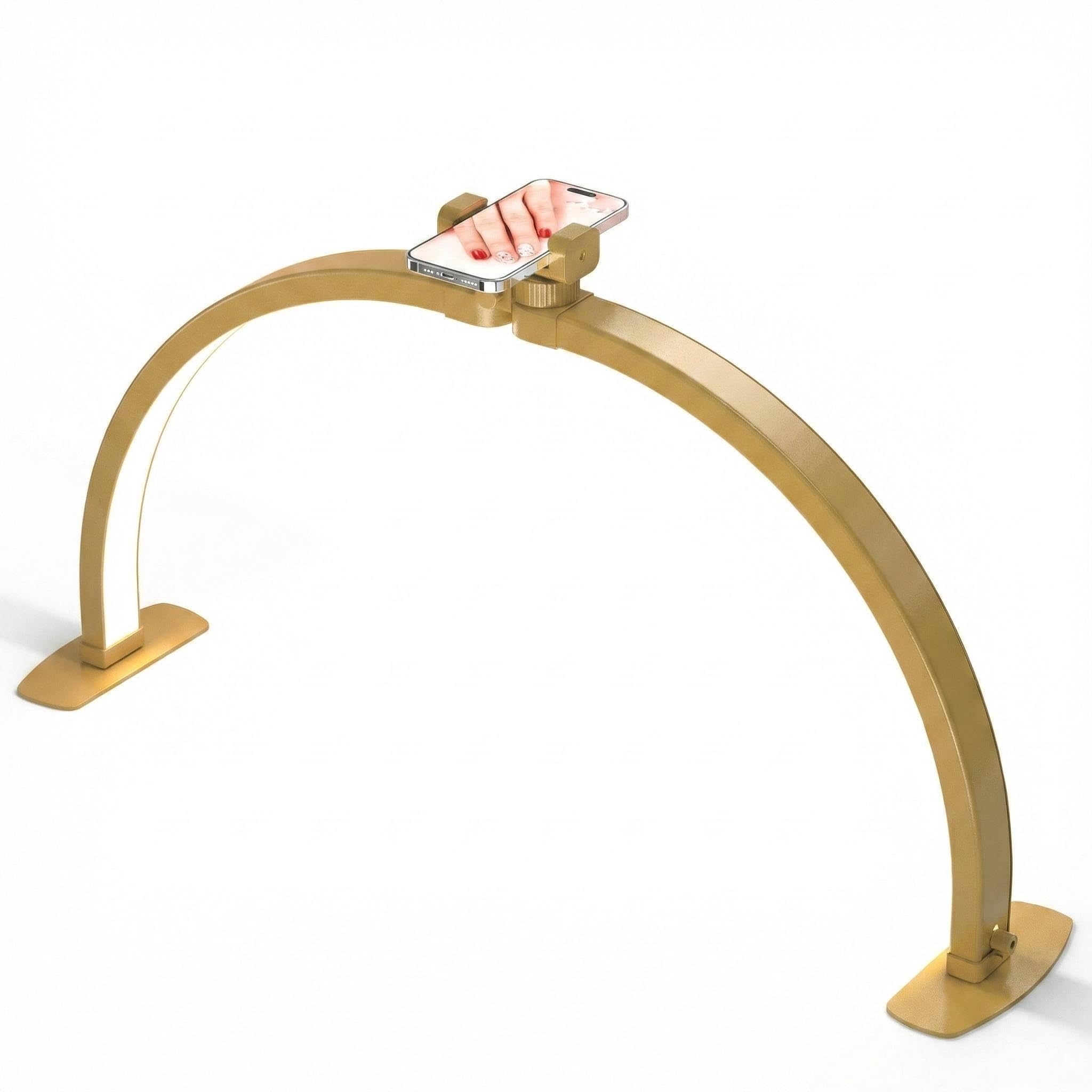 Half Moon Light for Nail Desk: 29" Arch Half Moon Nail Lamp with Phone Holder for Beginner - 3 Color Modes & 10 Brightness Adjustable - Foldable Nail Desk Lamp for Salon Manicure (Gold, Large)