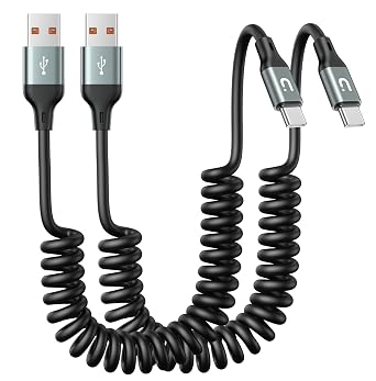 UYOUNG USB C Cable for Car 3FT, Coiled USB A to USB C Fast Charging Cable