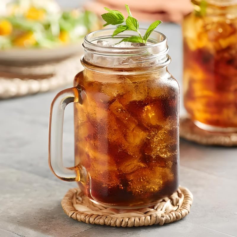 OCS Parts 12-Pack Glass Mason Jar Cups with Handles | 5.5-Inch 16 Ounce Mason Jar Mugs for Beverages, Arts and Crafts, Decorations, Overnight Oats and Candles