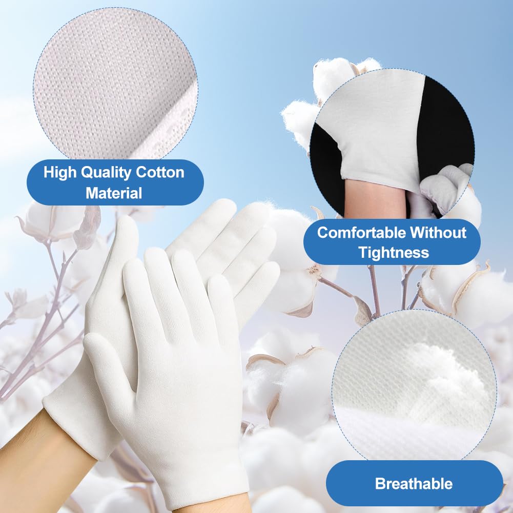 Guanti in Cotone Bianchi Bambini, 4 Paia Lavabili e Riutilizzabili in Cotone Guanti Idratanti per Mani Asciutte Eczema Notte per i Bambini (3-5 Anni)