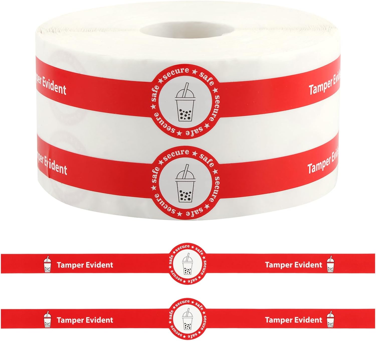 500 Pcs Safe Secure Tamper Evident Seals Stickers for Drink Lids, 1 x 9 Inch Strong Adhesive Tape, Food Delivery Stickers Sealed for Freshness Labels Drink Food Coffee Milk Tea Seals