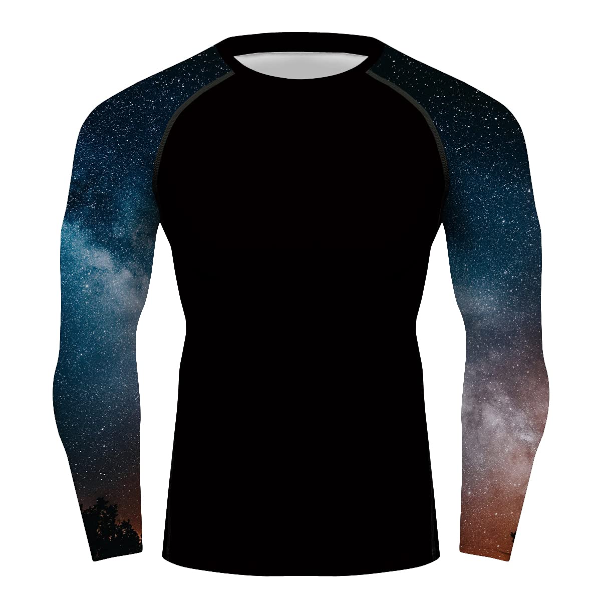 Add Your Own Image/Text Long Sleeve Compression Shirt Custom Your Own Design Workout Tee Front and Back Galaxy