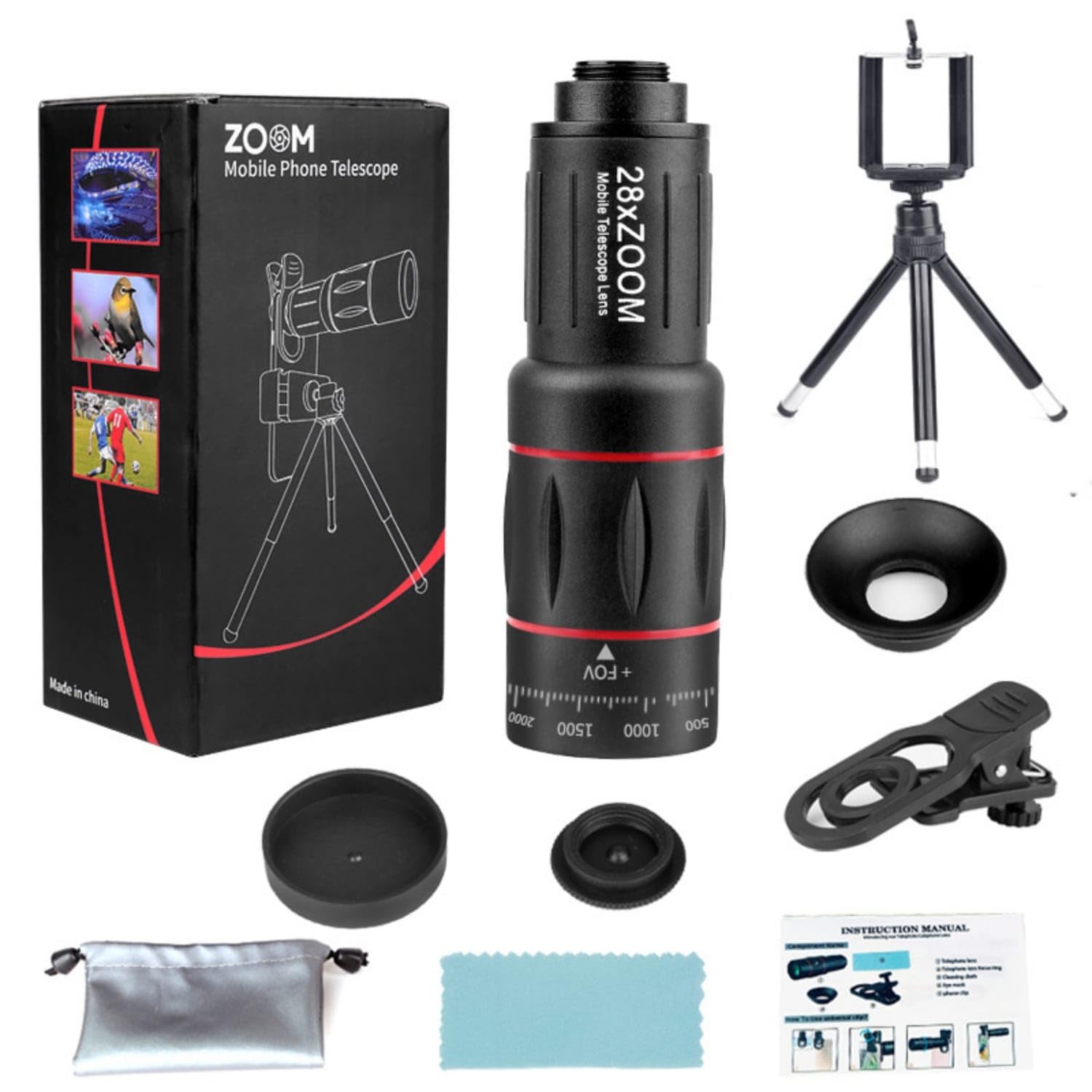 High Magnification Phone Telephoto Lens Kit Tripod Use 28x Zoom Lens Kit Optical Glass Mobile Accessory Rubber Shell, 28X-picture-18
