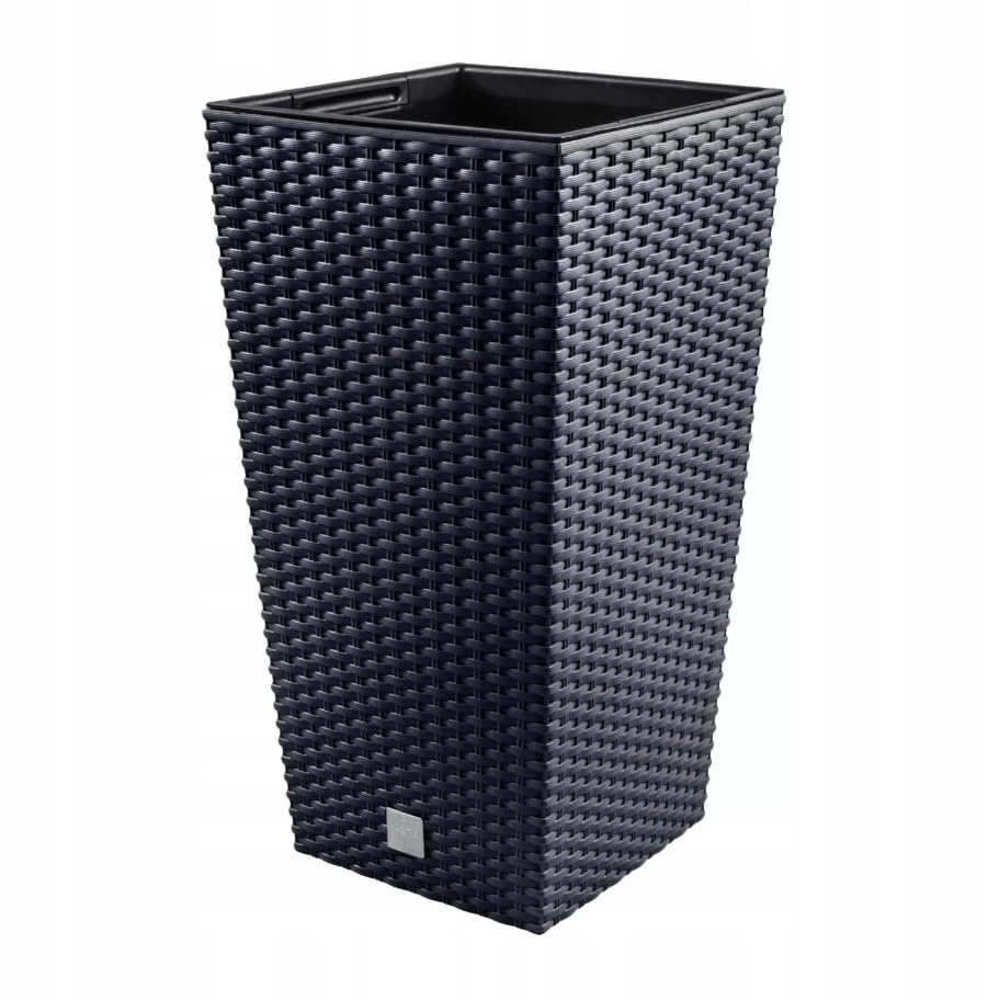 Decorative Tall Rattan-Style Planter with Removable Insert, Black Garden Pot for Indoor and Outdoor Use 20x20x37.6 cm