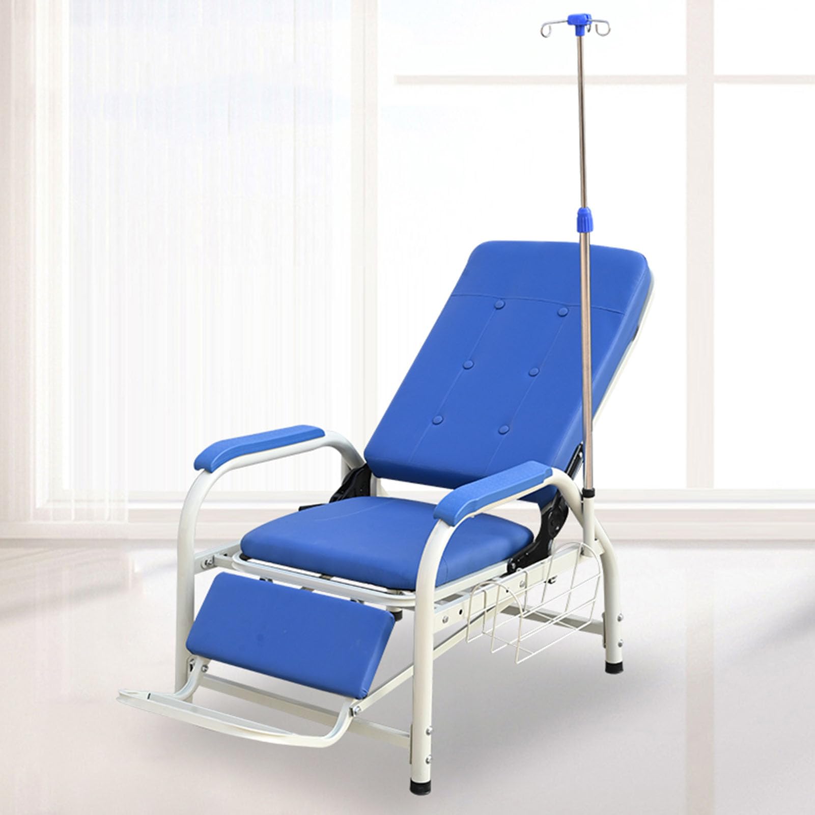 ASerZenith Phlebotomy Blood Draw Chair, Fully Reclining Chair With Iv Stand For Clinics, Leather Reception Chair, Ideal For Waiting Rooms,Half-Lyingwithplatewhitepeda