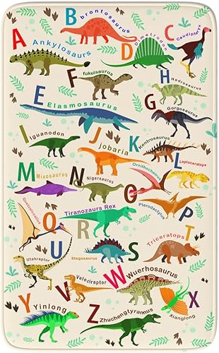 Miniatura 3 de Alfombra de dinosaurio para dormitorio de niños, alfombra de área del alfabeto de dinosaurio, alfombra educativa para sala de juegos, aula y sala de