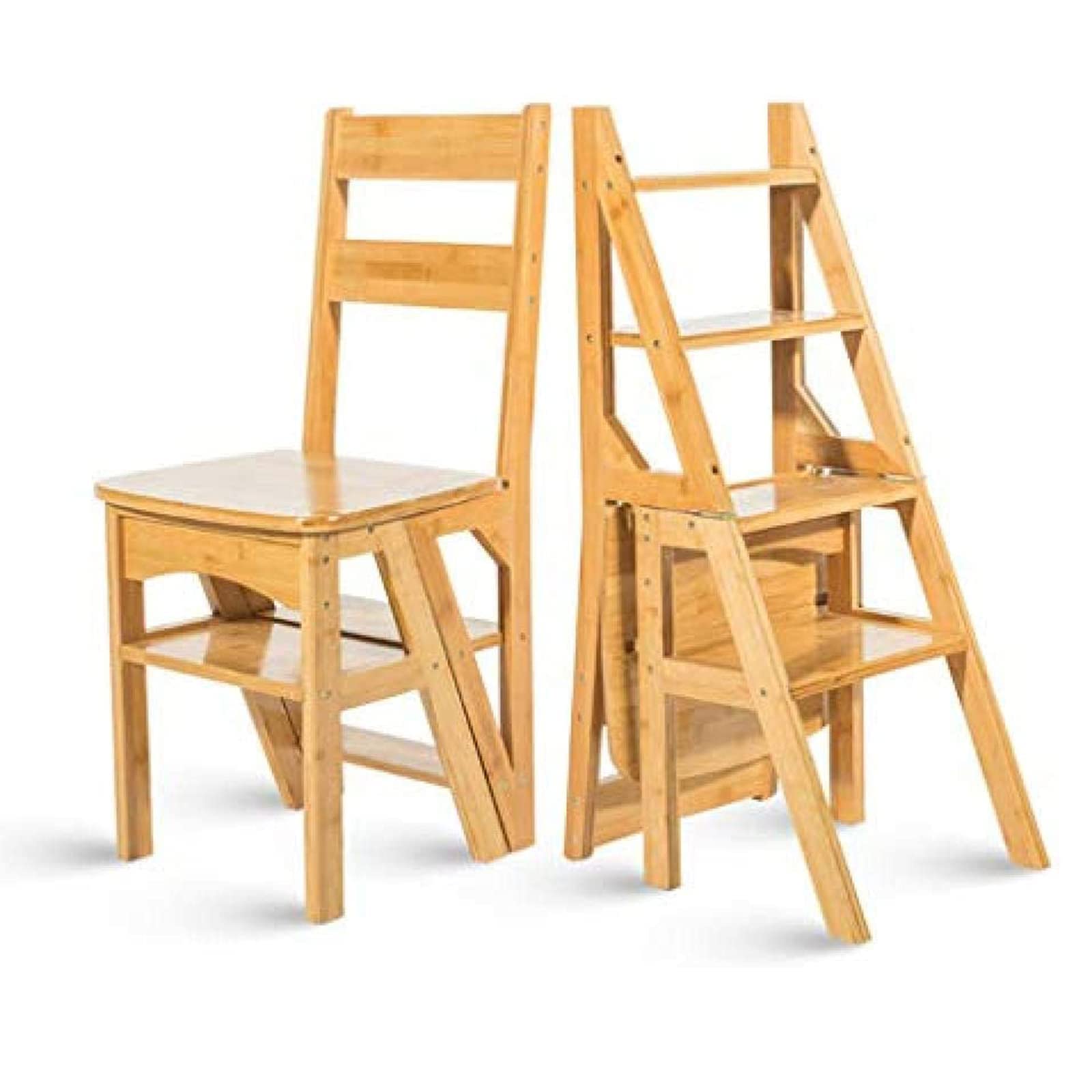 Silla plegable con diseño de espina de pescado y función de escalera taburete de bambú