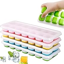 Kit 4 Unidades Forma de Gelo Silicone com Tampa 14 Cubos Livre de BPA Fundo Flexível Empilhável Desenforma Fácil Forminha Ideal para Gelo Papinhas Frutas (Cores Sortidas)