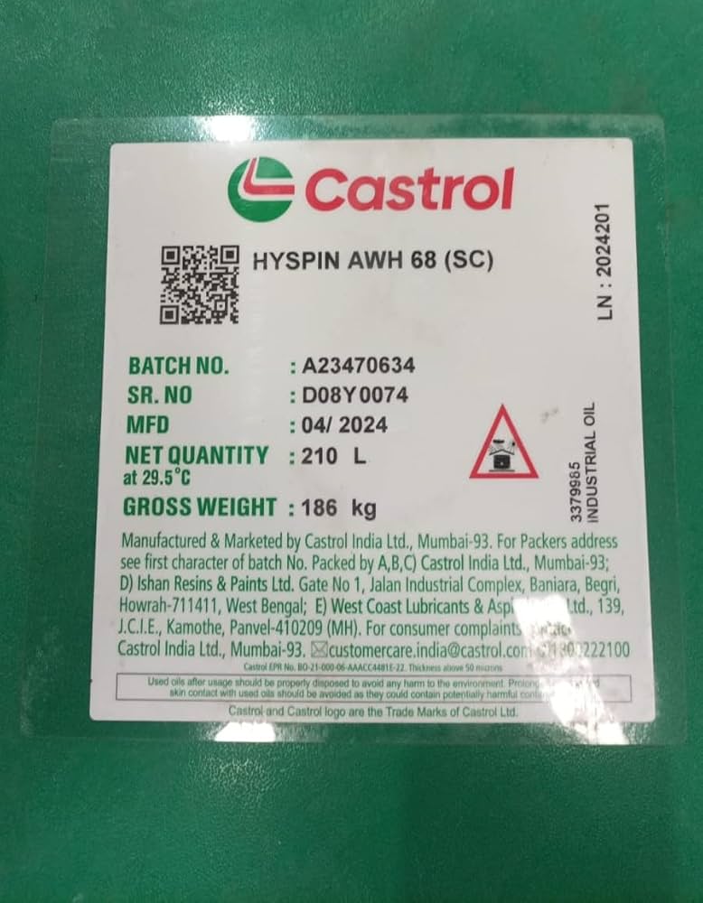 Castrol Hyspin AWH 68 Superclean (SC), 210L : Amazon.in: Car Castrol Hyspin AWH 68 Superclean (SC), 210L : Amazon.in: Car