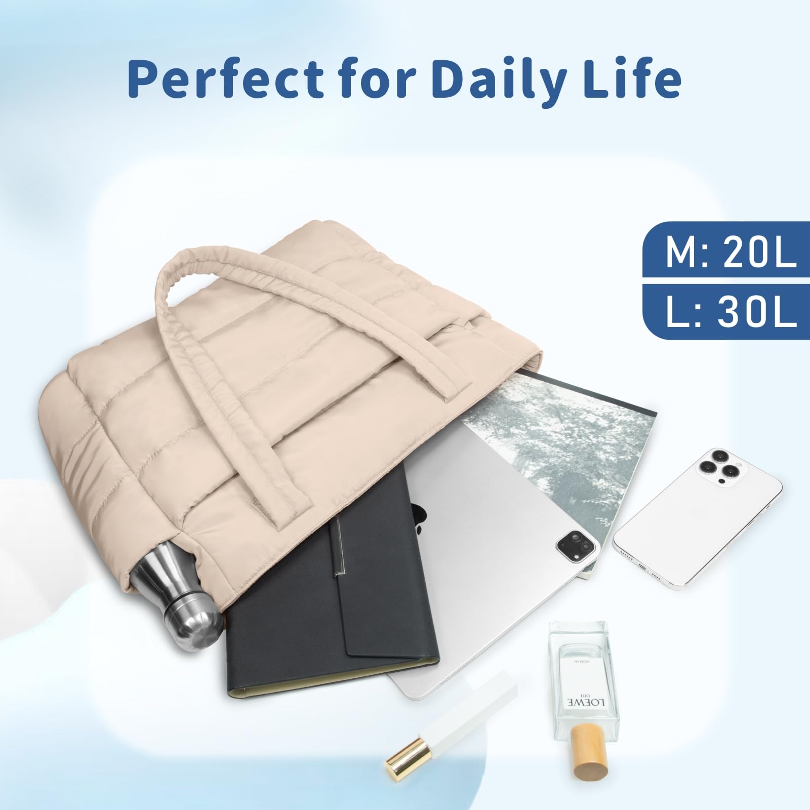 TOPDesign Puffer Tote Bag für Frauen, leichte Puffy Handtasche mit Fächern, gesteppte Schultertasche für Arbeit, Reisen, Fitnessstudio